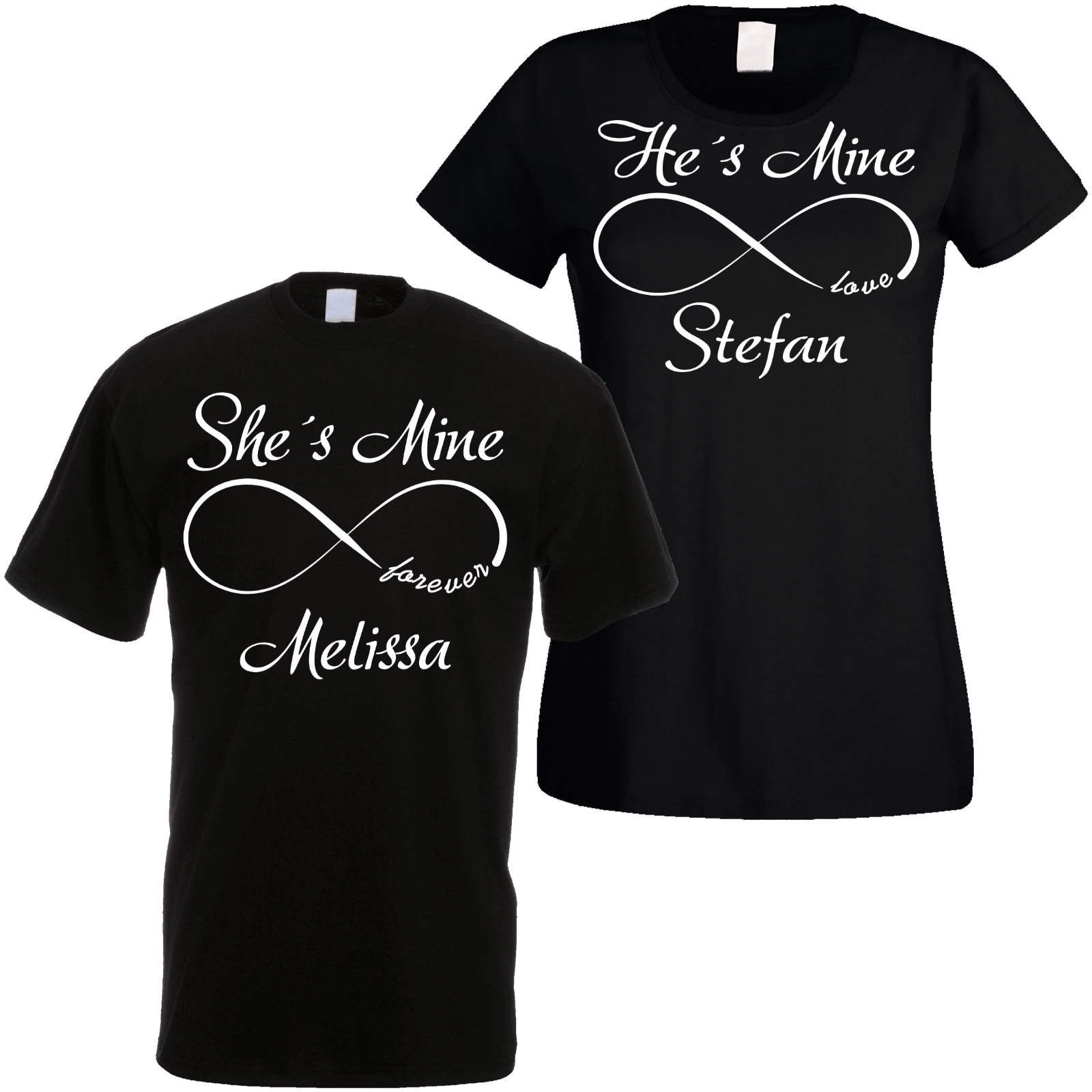 Partnershirts schwarz oder weiß He's Mine She's Mine individualisierbar  - Onlineshop LieblingsMensch