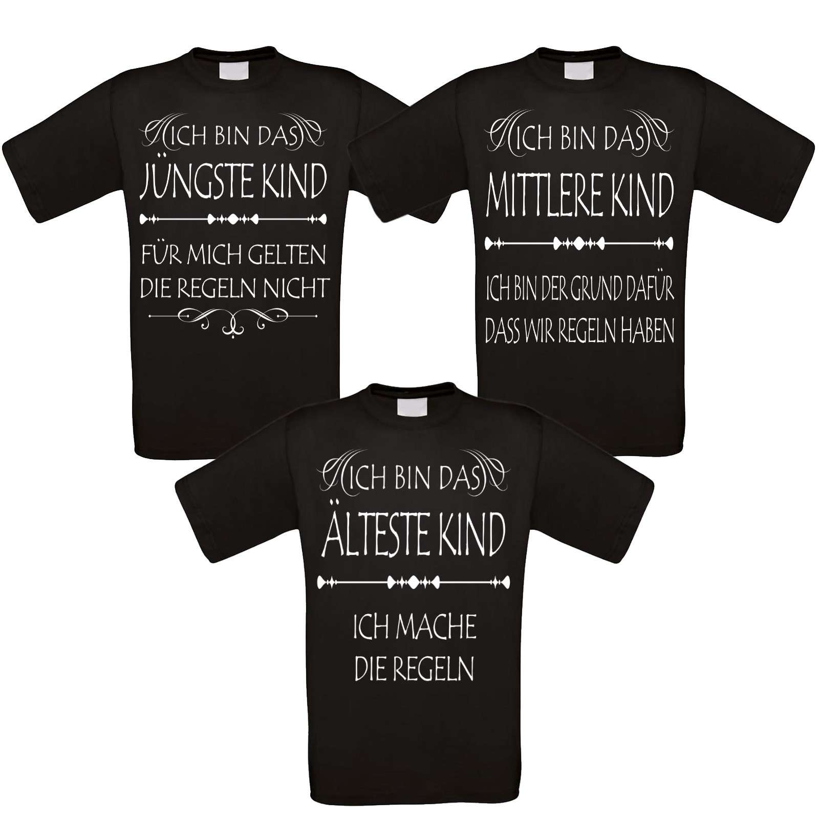 Familienshirts schwarz oder weiß - 2er 3er 4er oder 5er Set - Kinder und die Regeln