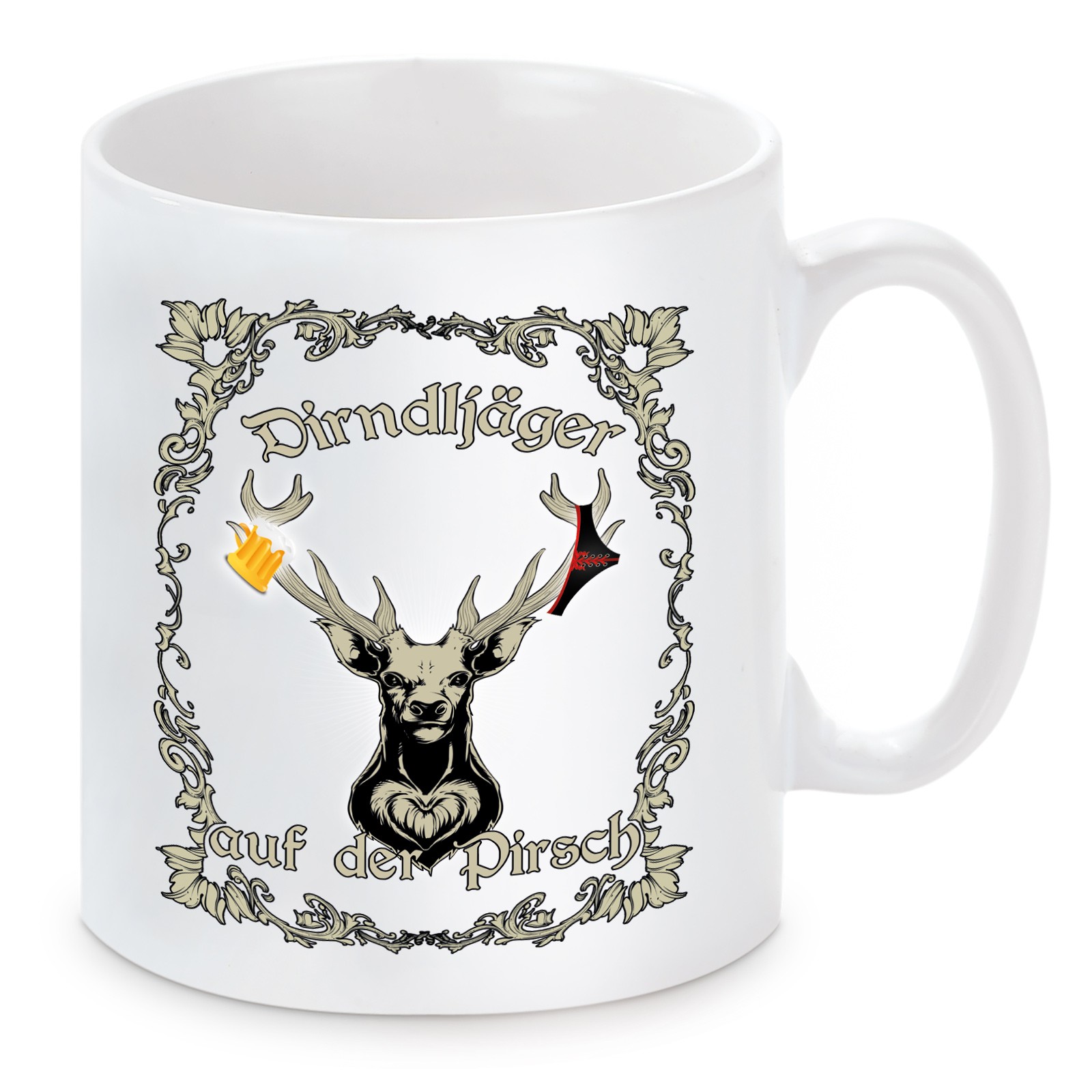Tasse Modell: Dirndljäger auf der Pirsch