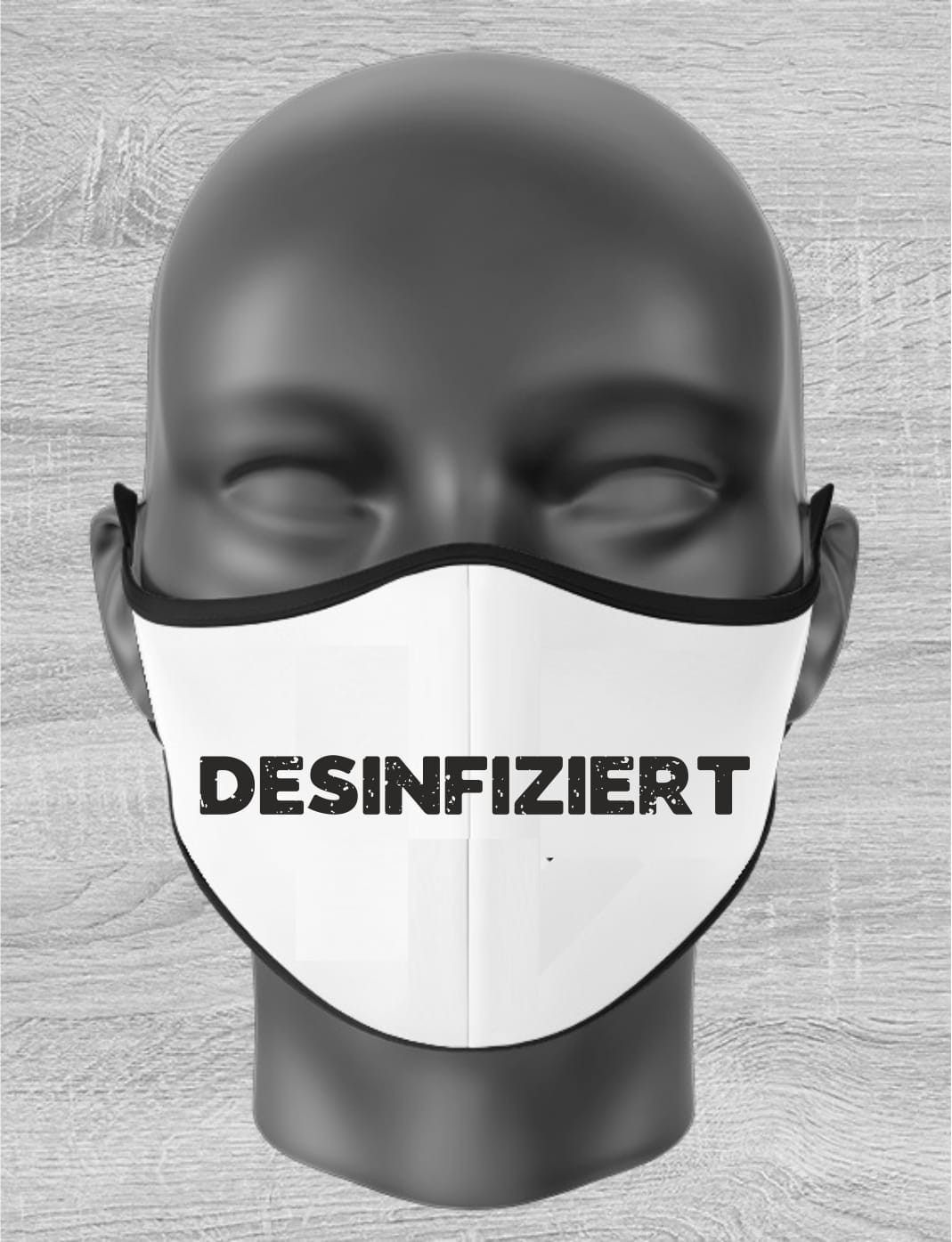 Mund Nase Maske Kind mit "DESINFIZIERT" Motiv und Gummizug