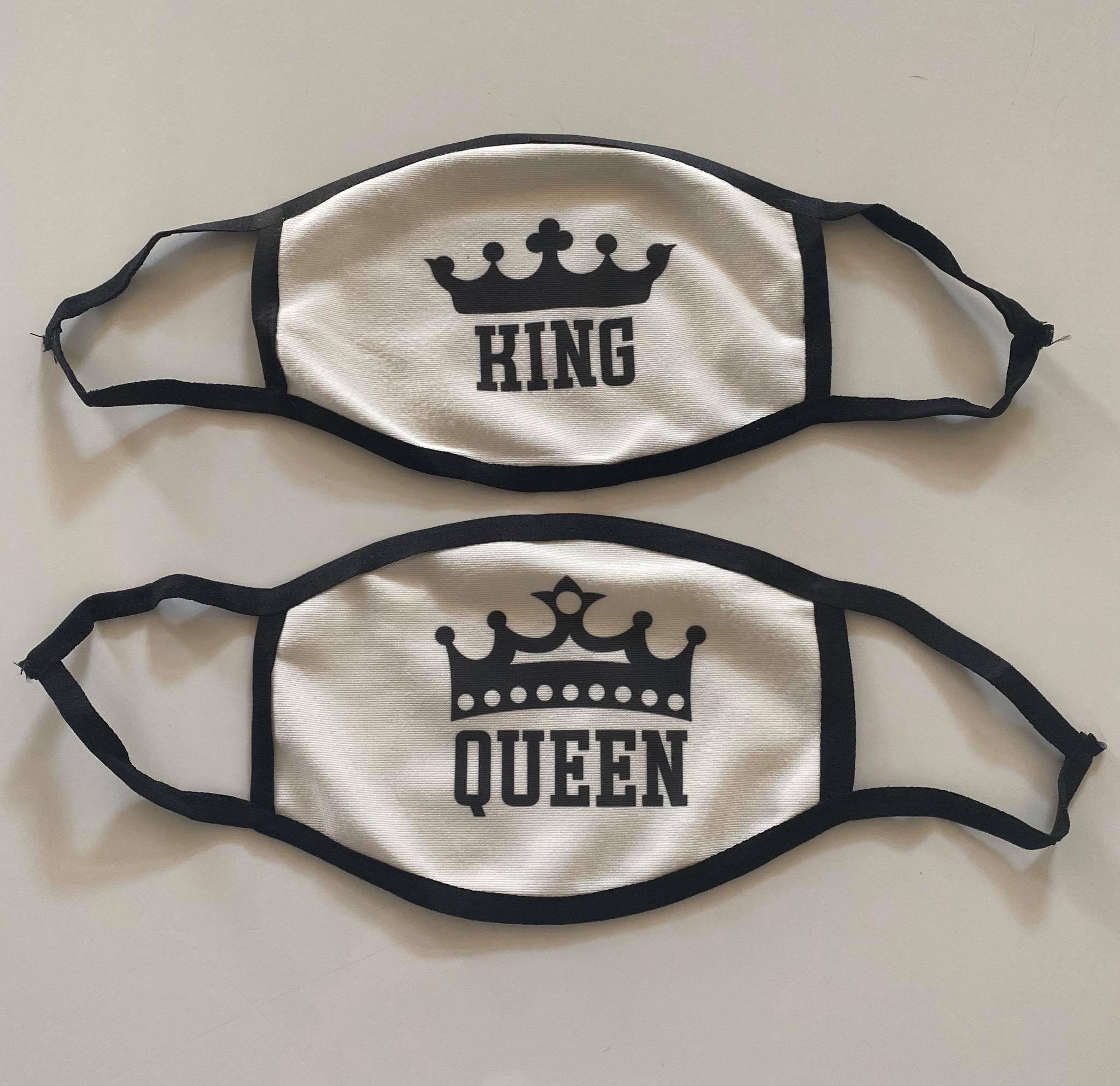 2er Set Mund Nase Maske King & Queen mit Gummizug