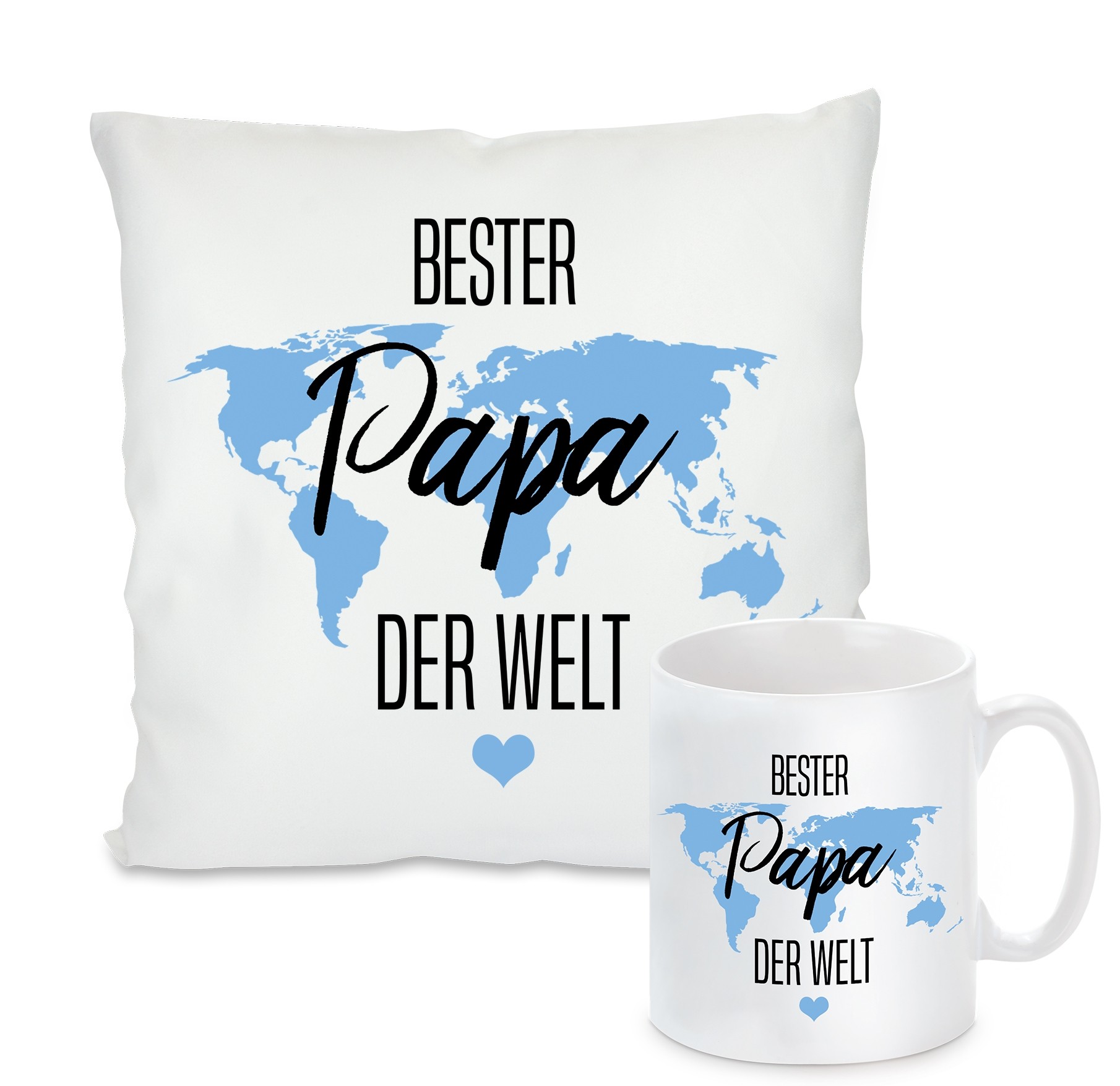 Kissen oder Tasse: Bester Papa der Welt - Weltkarte