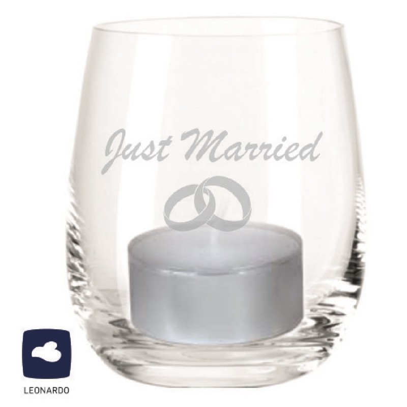 Windlicht "Just Married mit Ringen"