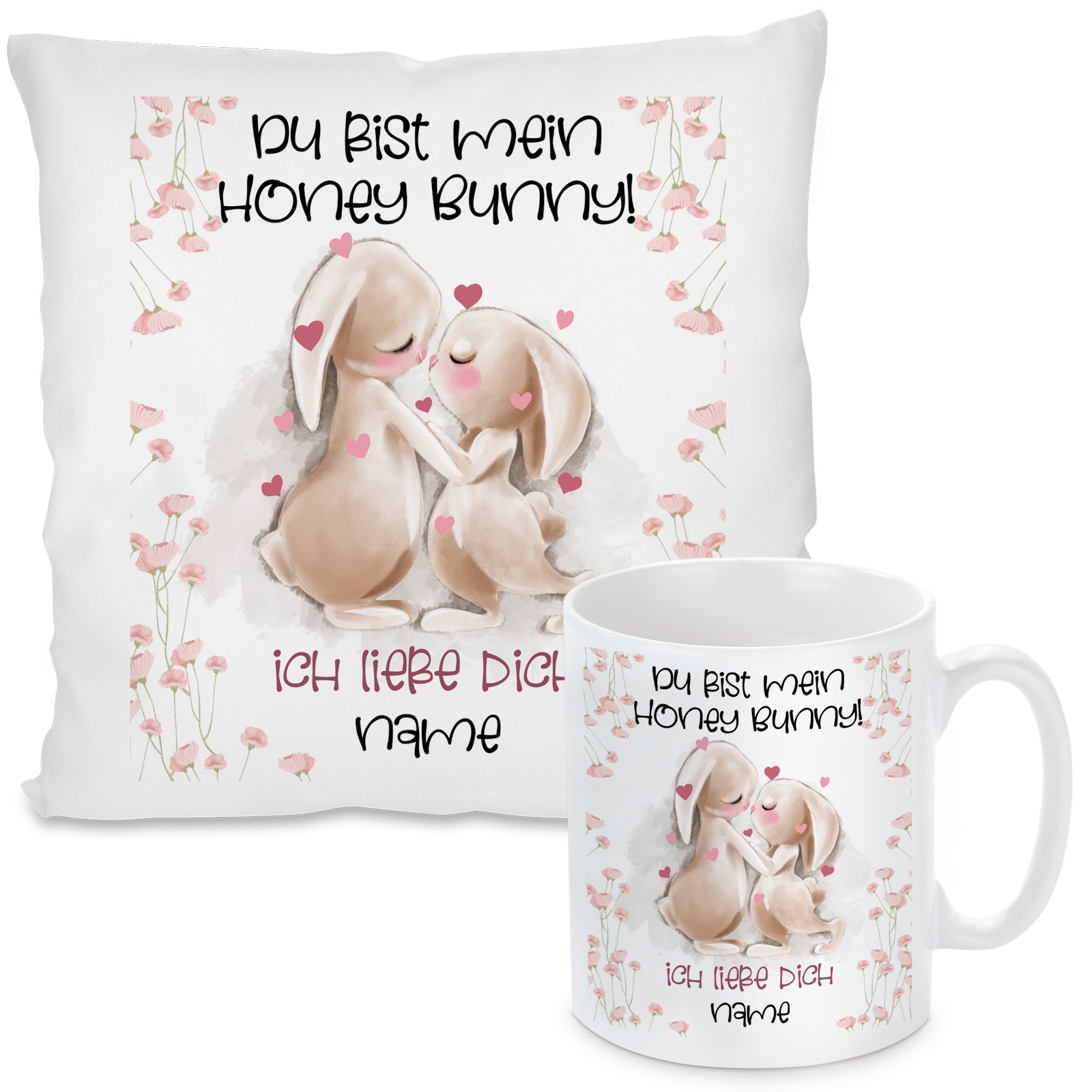 Kissen oder Tasse: Du bist mein Honey Bunny! (personalisierbar)