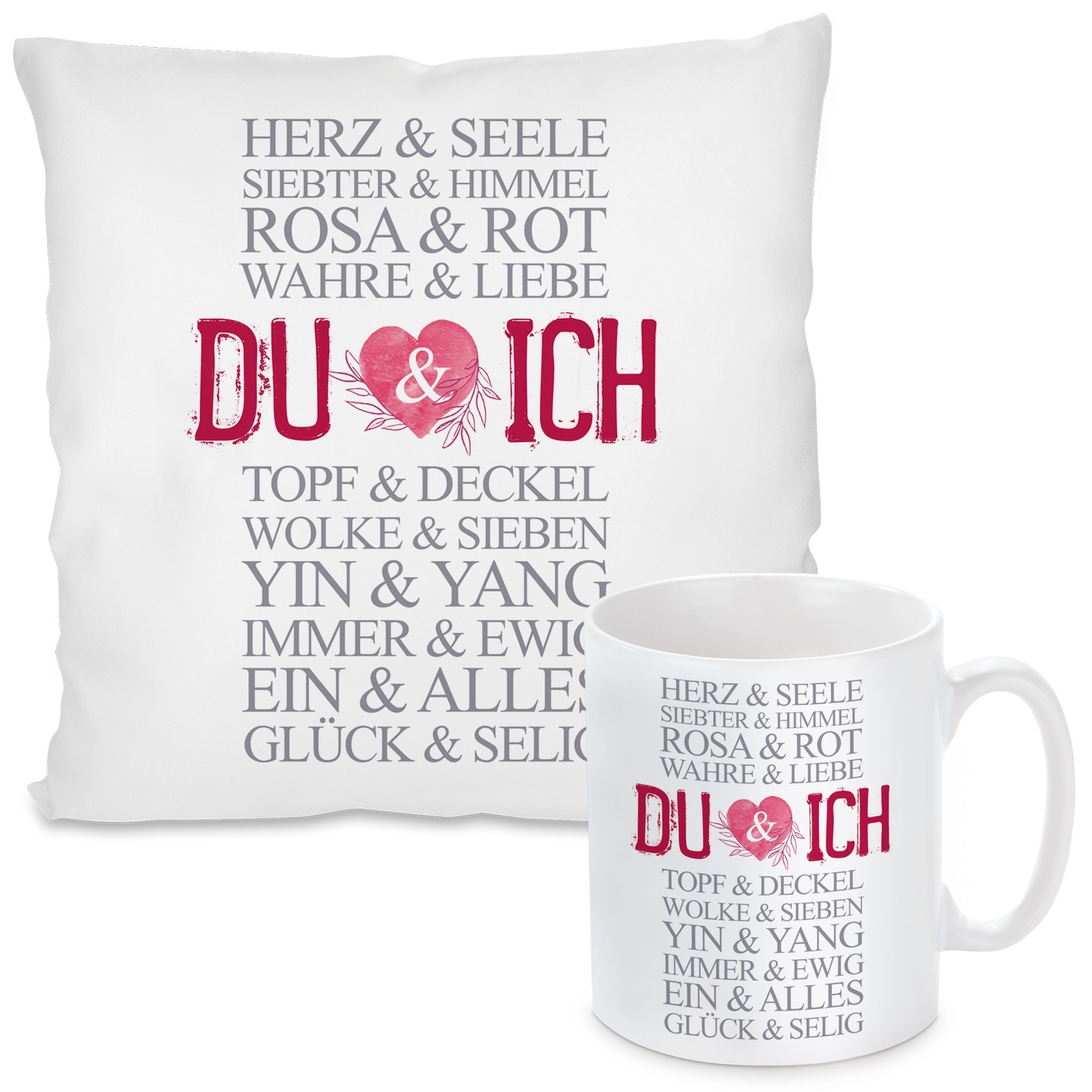 Kissen oder Tasse: DU und ICH (Rosa-Rot)