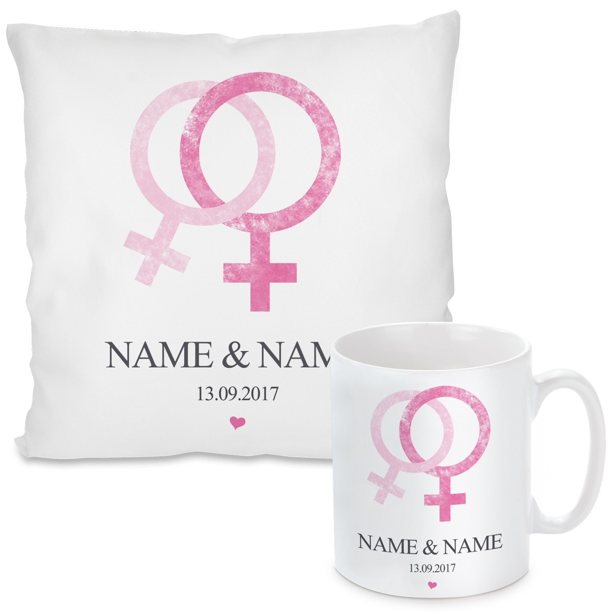 Kissen oder Tasse mit Motiv - Love (Frau + Frau)  (personalisierbar)