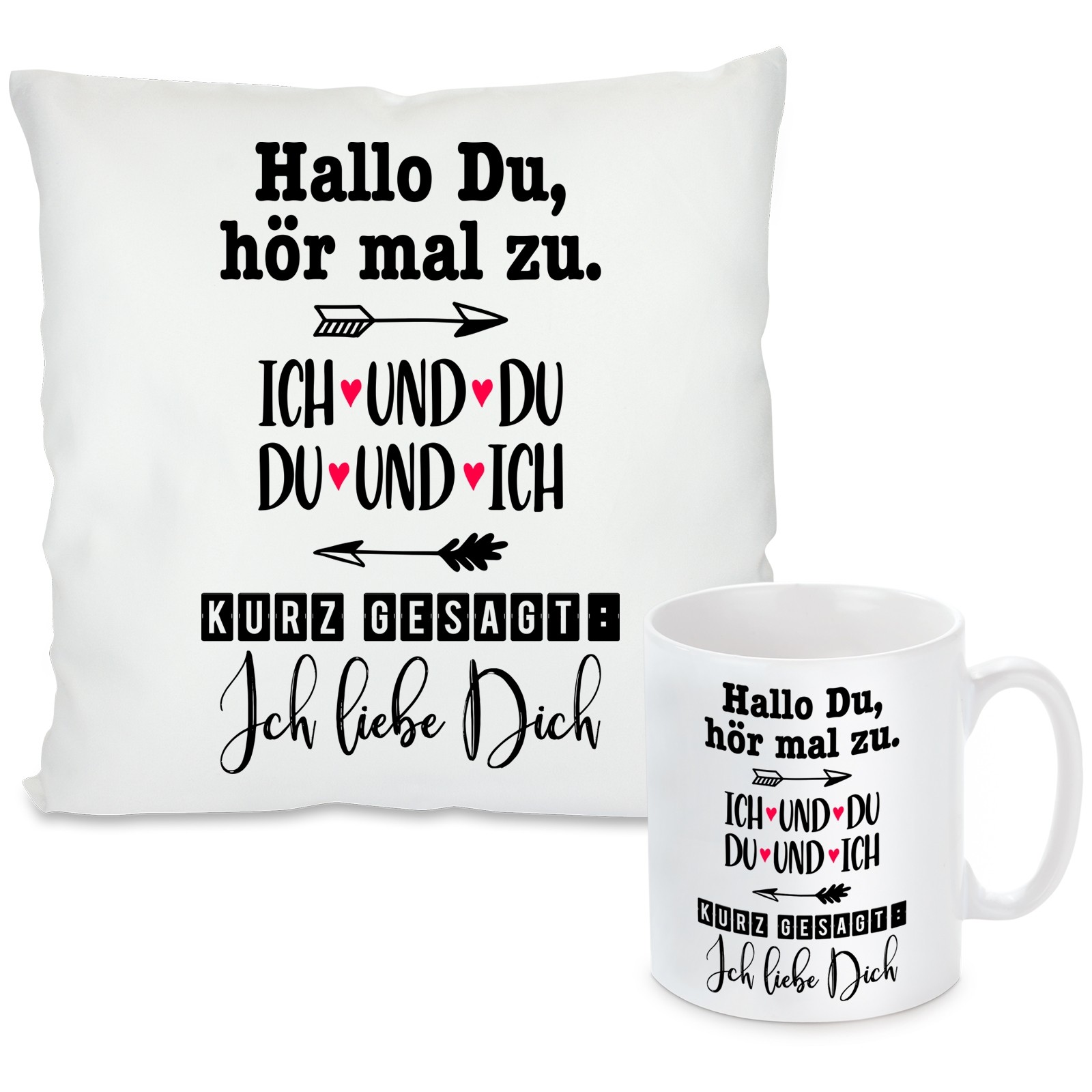 Kissen oder Tasse mit Motiv Modell: Hallo Du