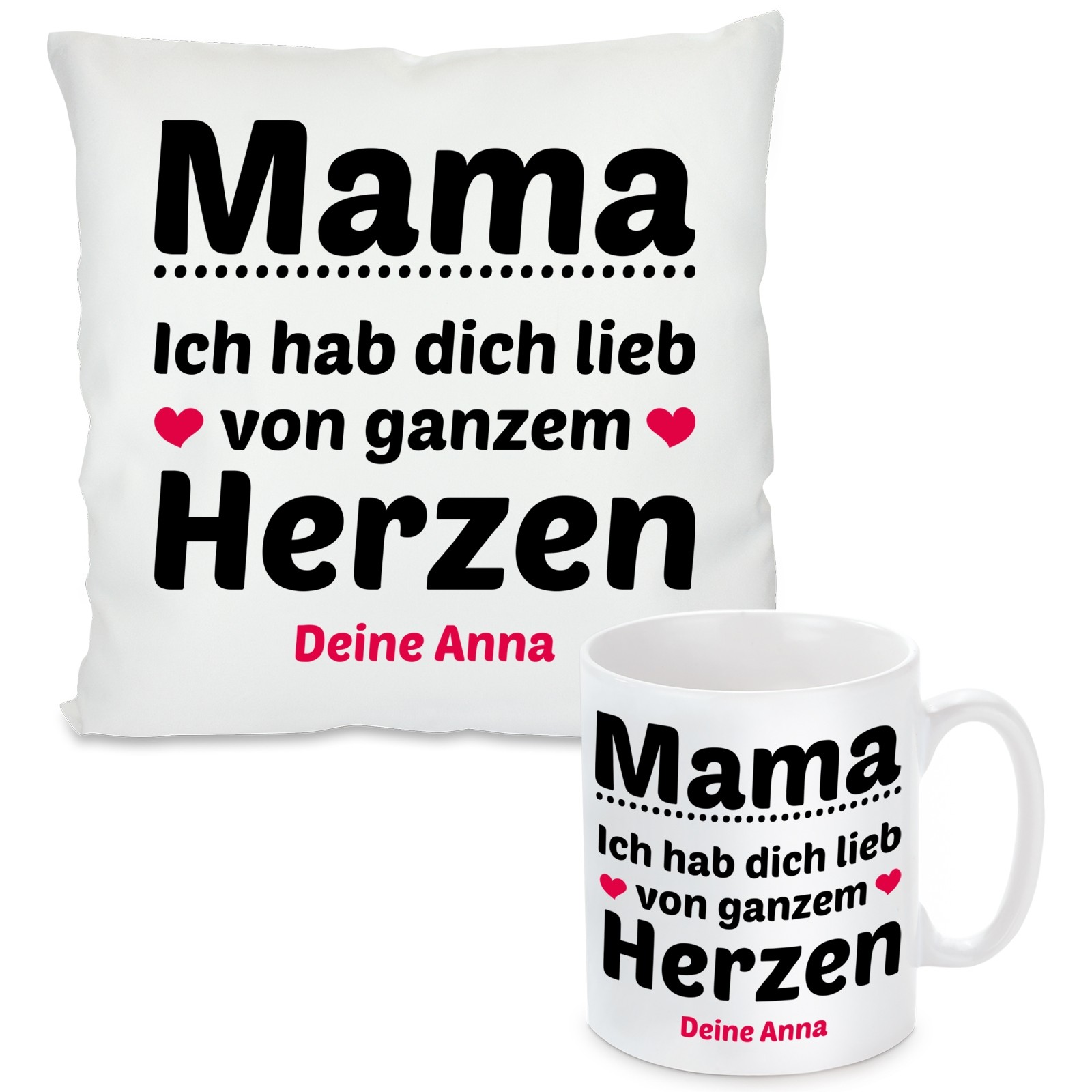 Kissen oder Tasse mit Motiv Modell: Mama, ich hab dich lieb - individualisierbar