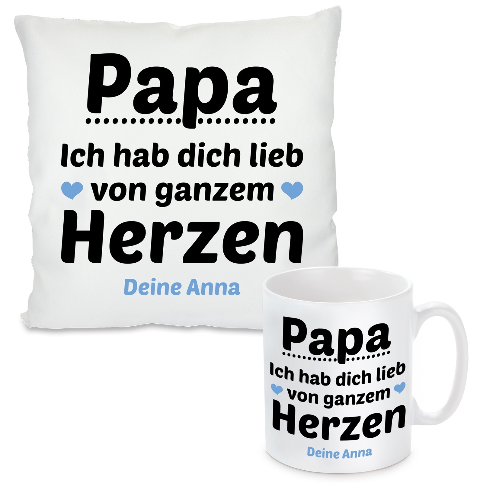 Kissen oder Tasse mit Motiv Modell: Papa, ich hab dich lieb - individualisierbar