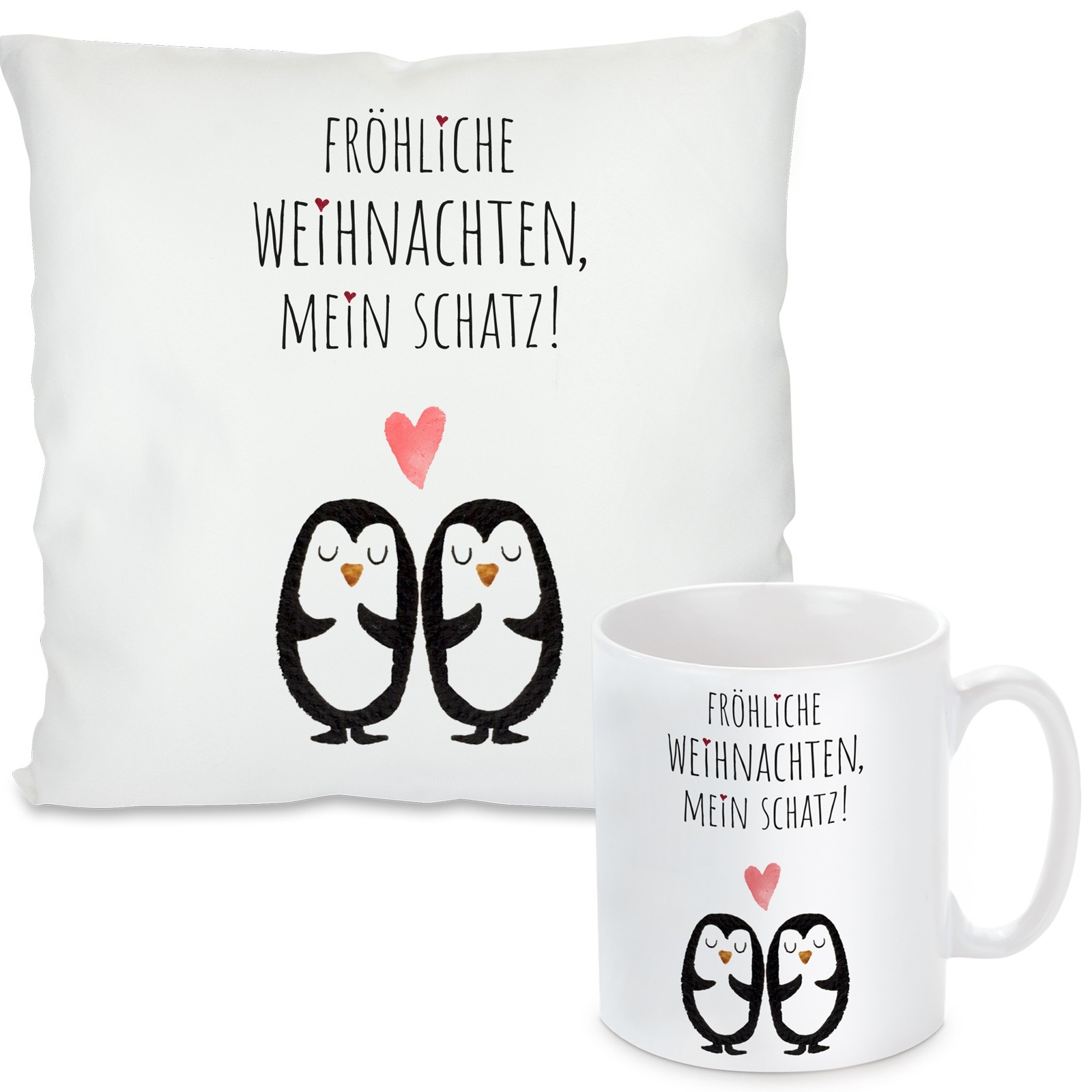 Kissen oder Tasse mit Motiv - Pinguine (personalisierbar)