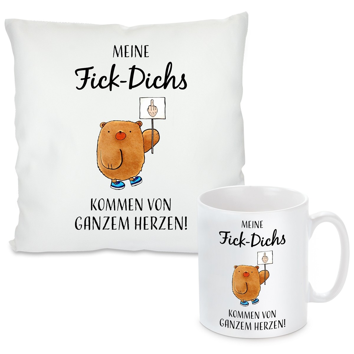 Kissen oder Tasse mit Motiv Modell: Von ganzem Herzen