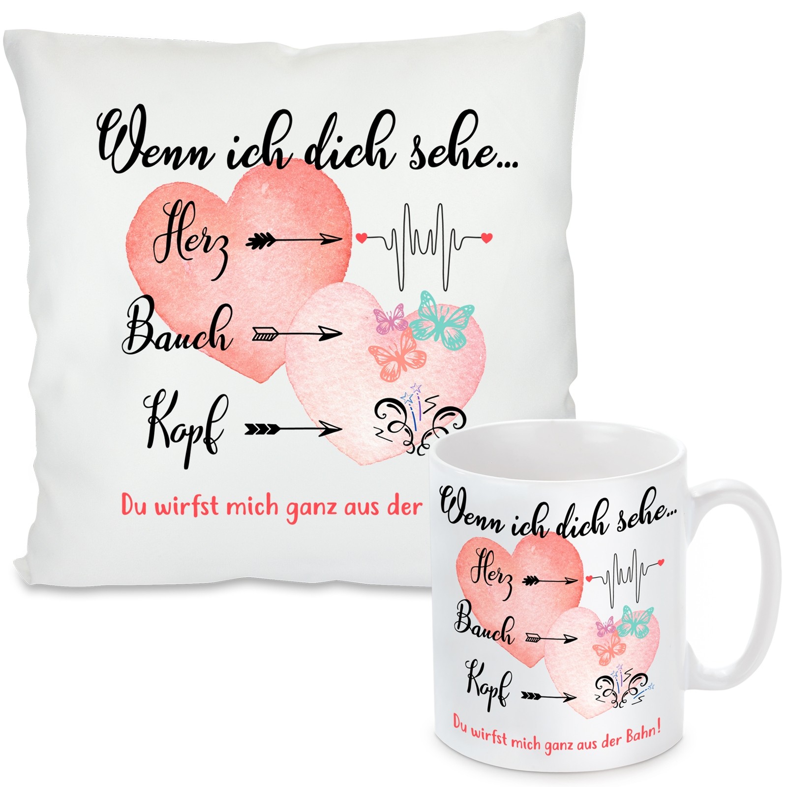 Kissen oder Tasse mit Motiv - Wenn ich dich sehe... (individualisierbar)