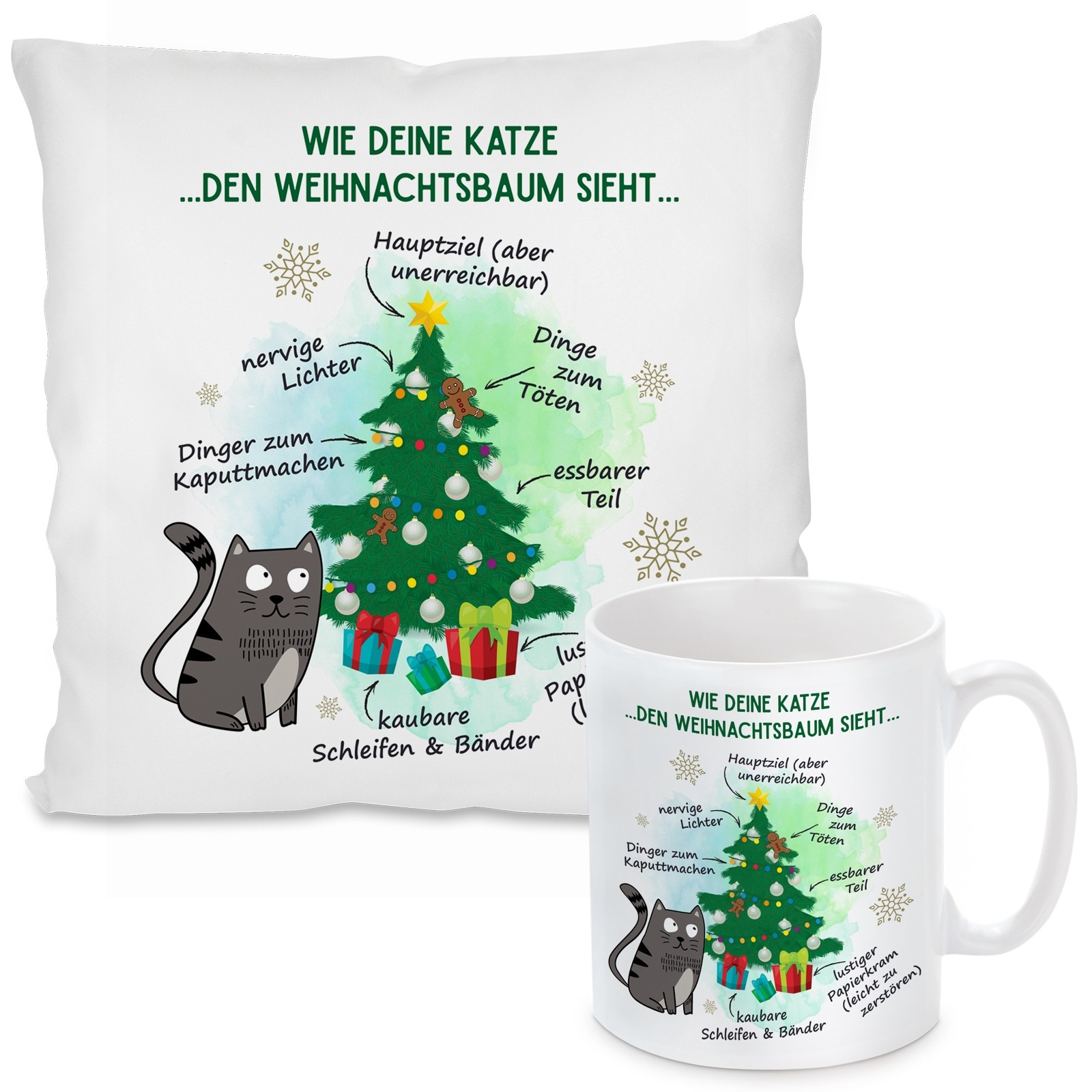 Kissen oder Tasse mit Motiv - Wie deine Katze den Weihnachtsbaum sieht...