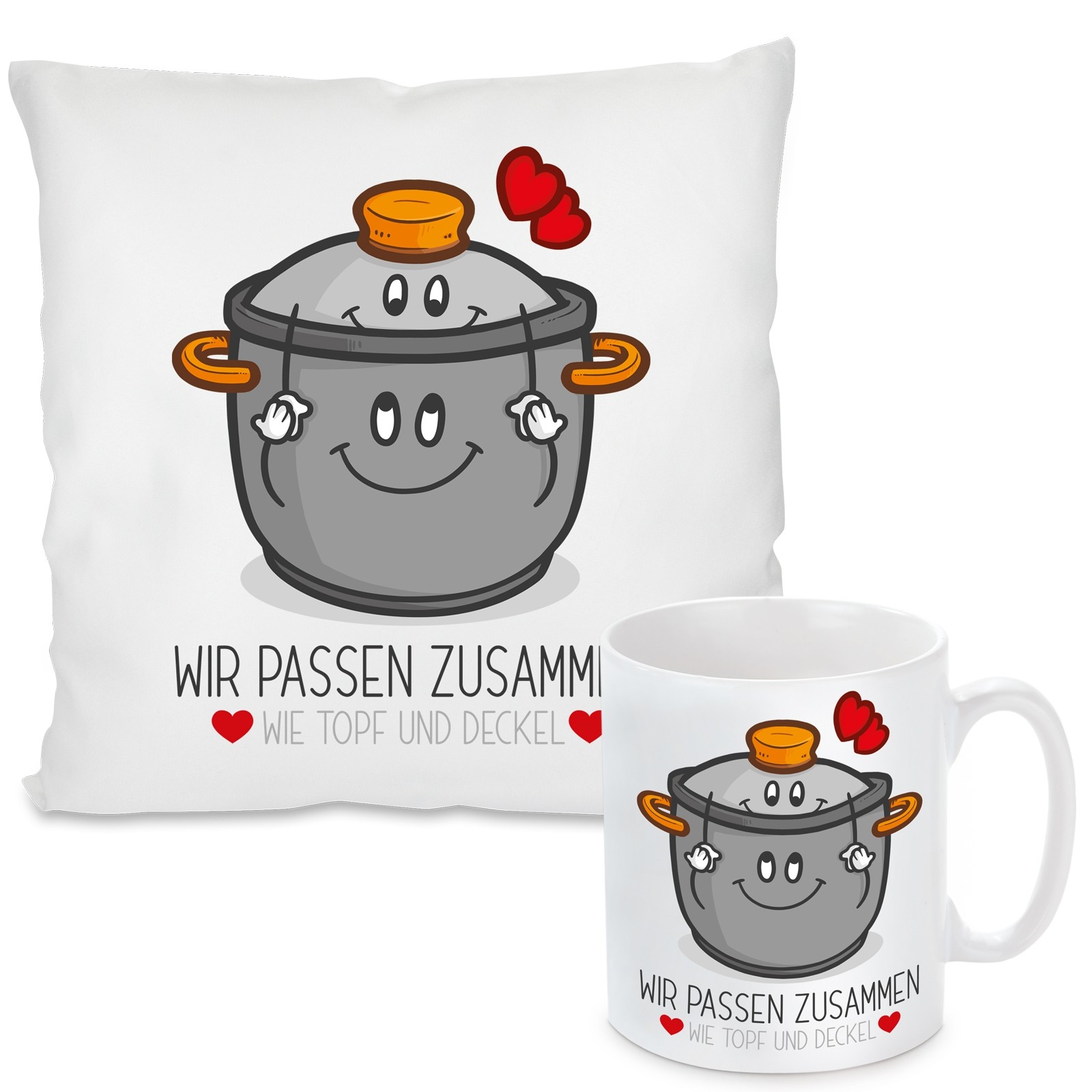 Kissen oder Tasse mit Motiv Modell: Wir passen zusammen