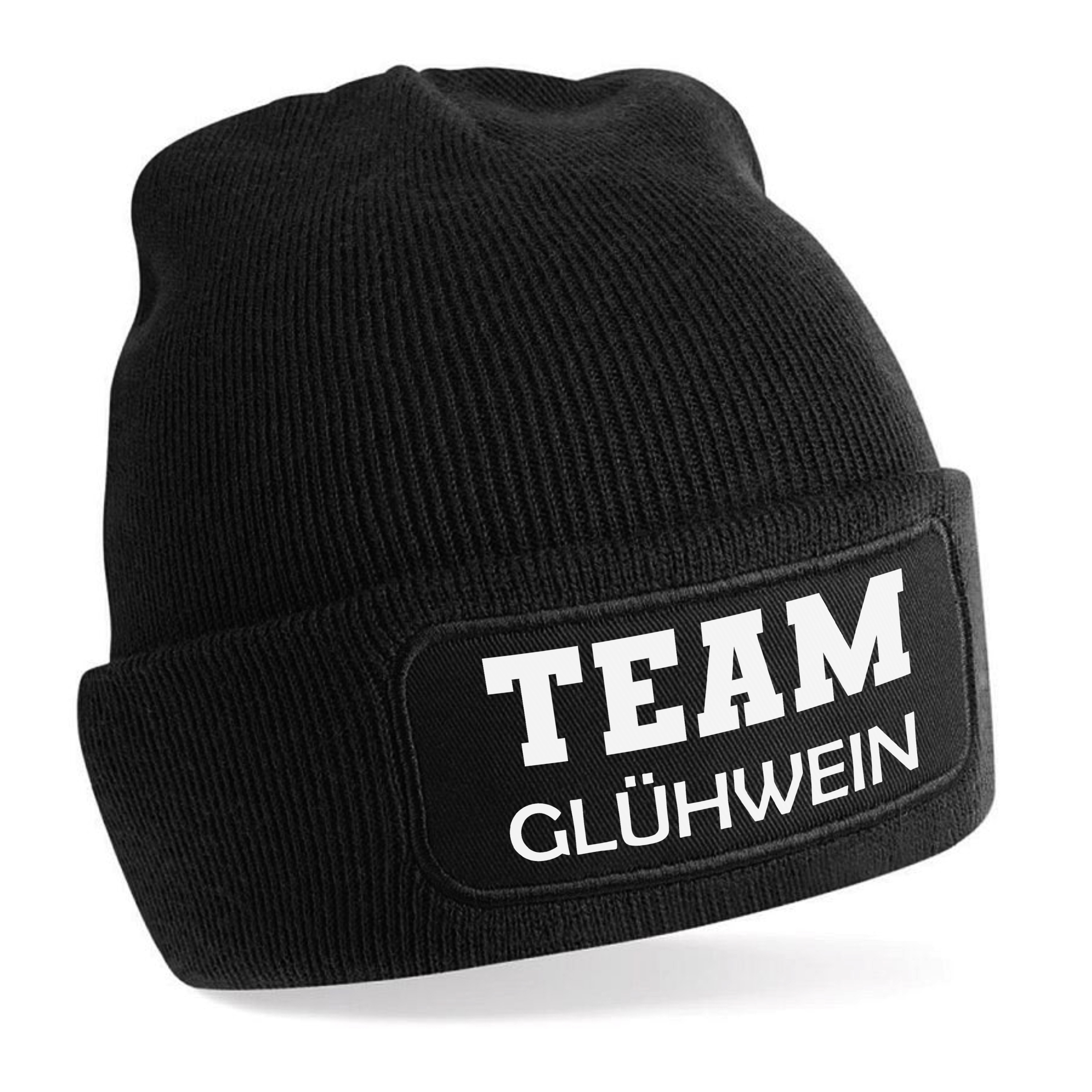 Beanie Strickmütze mit Spruch | Team Glühwein | Farbwahl | Unisex SoftTouch angenehm weiche und warme Wintermütze | OneSize Einheitsgröße für Erwachsene