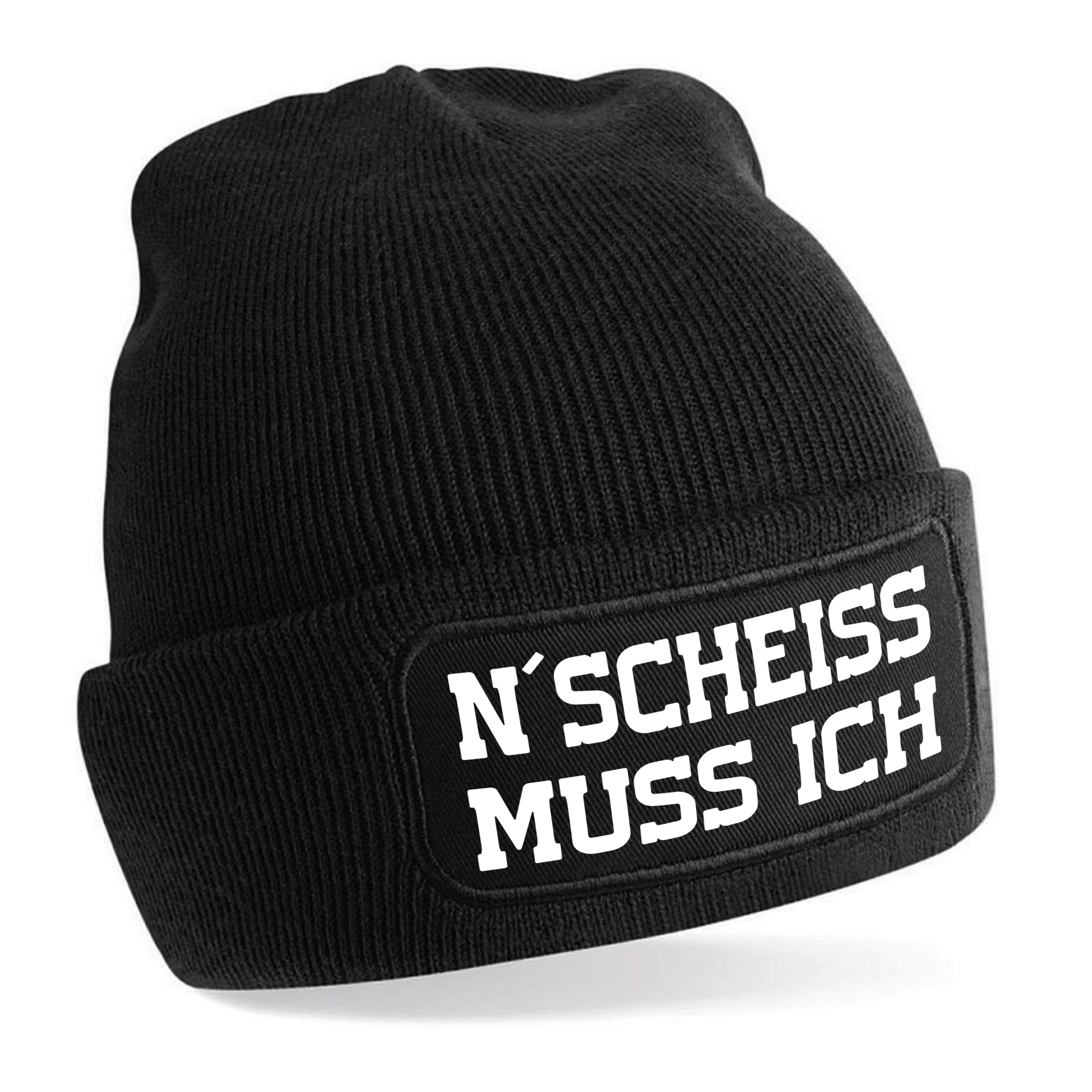 Beanie Strickmütze mit Spruch | N´Scheiss muss ich | Farbwahl | Unisex SoftTouch angenehm weiche und warme Wintermütze | OneSize Einheitsgröße für Erwachsene