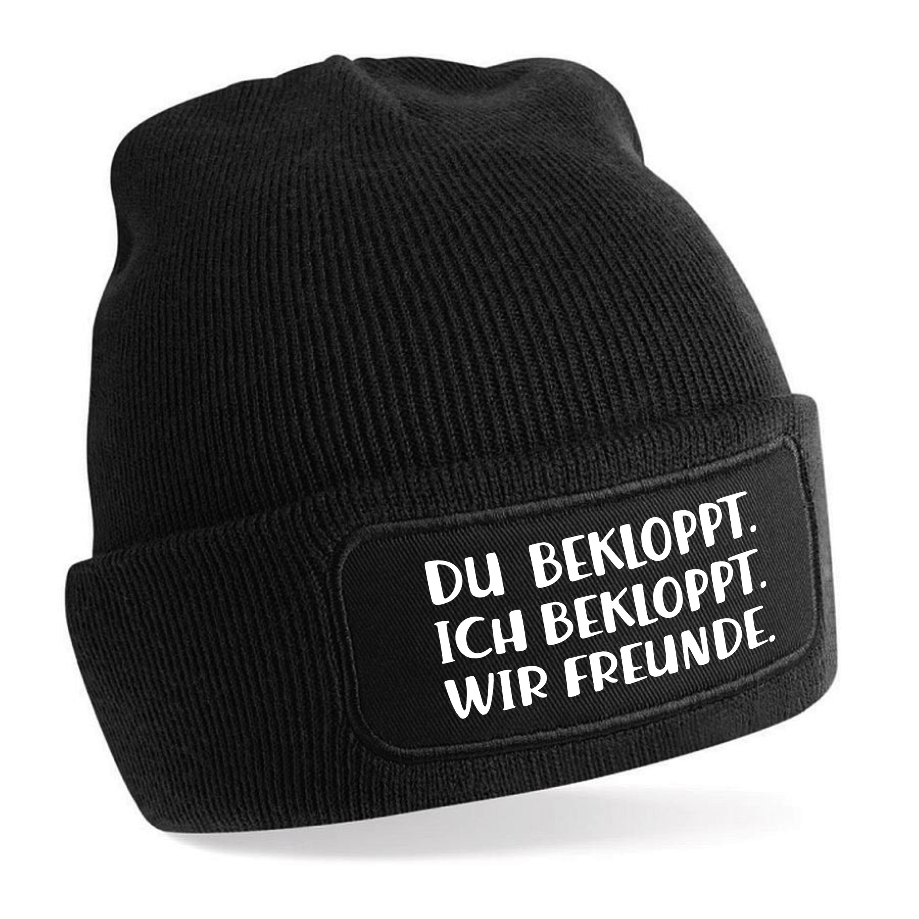 Beanie Strickmütze mit Spruch | Bekloppt aber Freunde | Farbwahl | Unisex SoftTouch angenehm weiche und warme Wintermütze | OneSize Einheitsgröße für Erwachsene