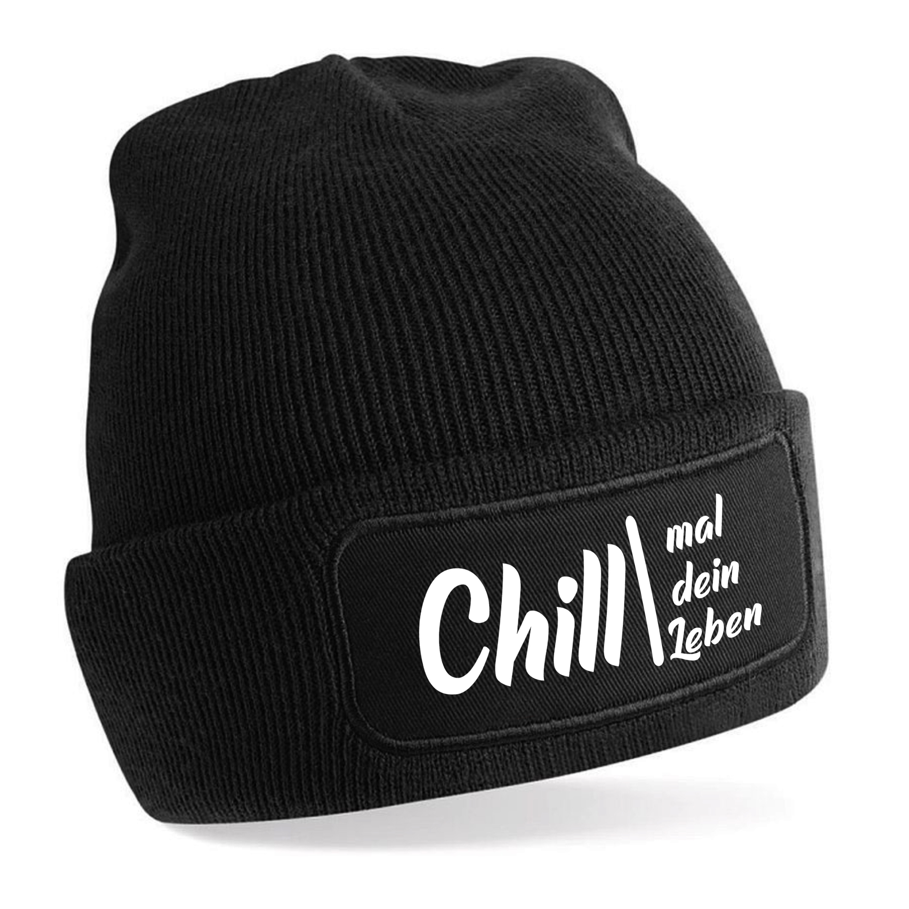 Beanie Strickmütze mit Spruch | Chill mal dein Leben | Farbwahl | Unisex SoftTouch angenehm weiche und warme Wintermütze | OneSize Einheitsgröße für Erwachsene