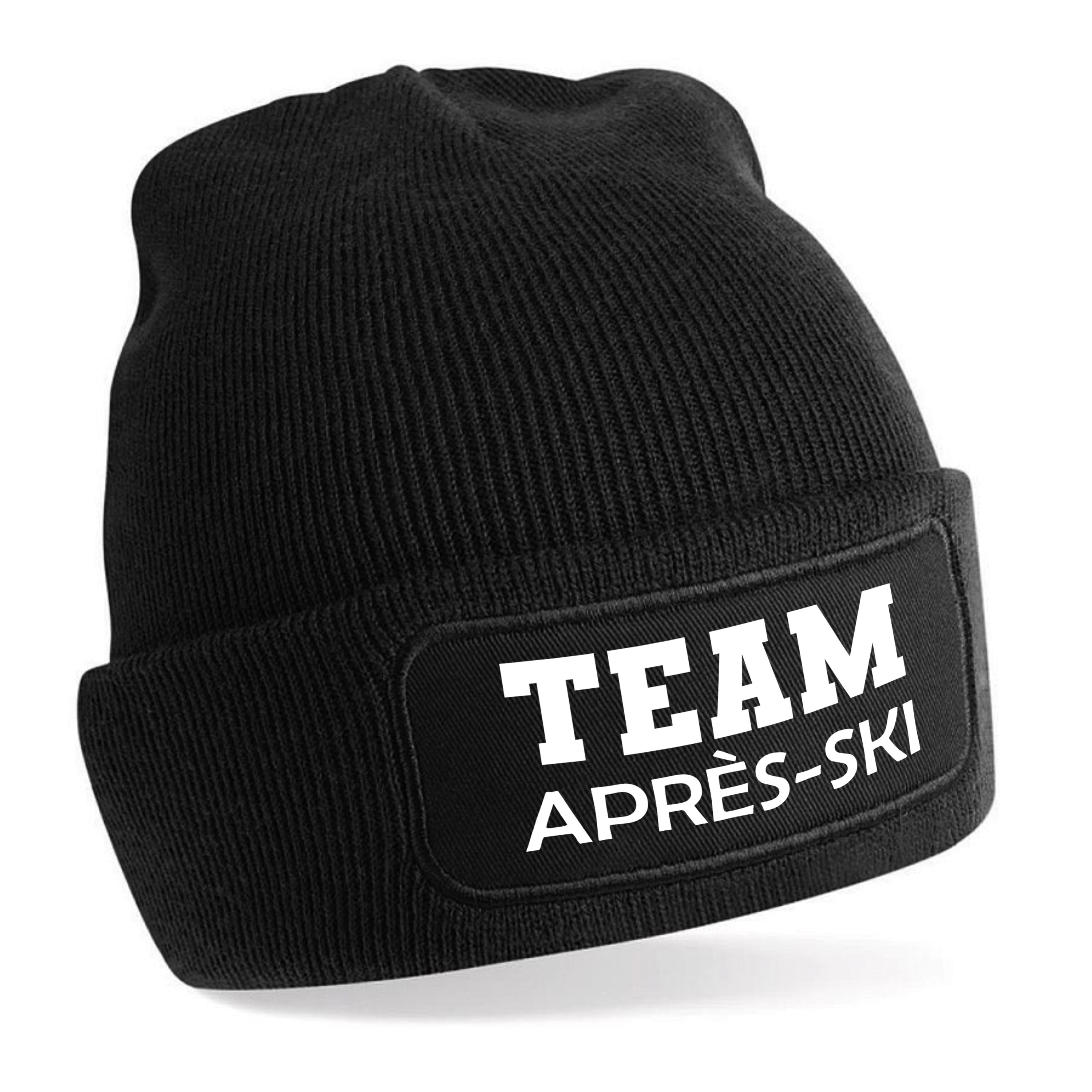 Beanie Strickmütze mit Spruch | Team Après-Ski | Farbwahl | Unisex SoftTouch angenehm weiche und warme Wintermütze | OneSize Einheitsgröße für Erwachsene