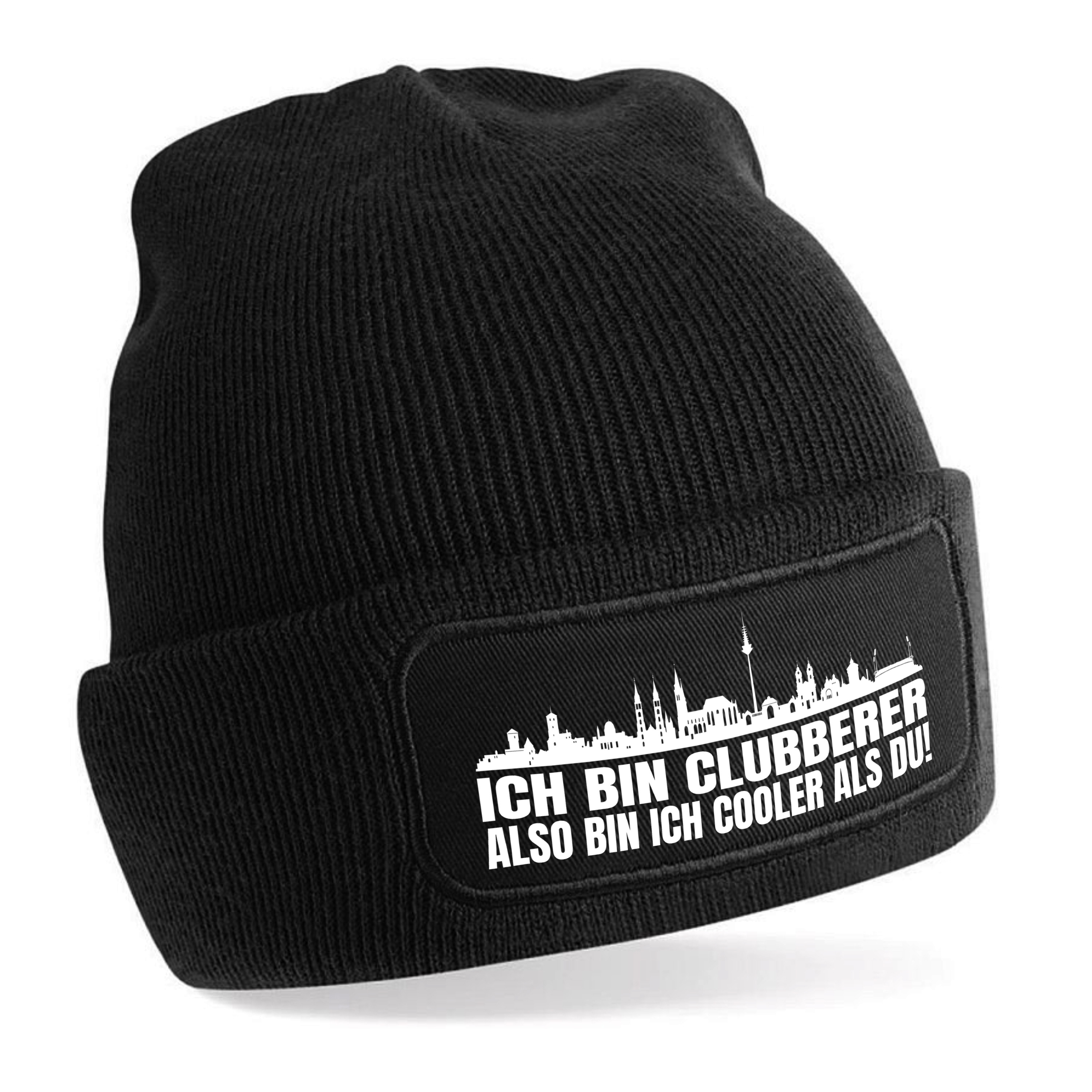 Beanie Strickmütze mit Spruch | Ich bin Clubberer also bin ich cooler als du! | Farbwahl | weiche und warme Fußball Mütze für Nürnberg Fan | Skyline | SoftTouch Einheitsgröße für Erwachsene