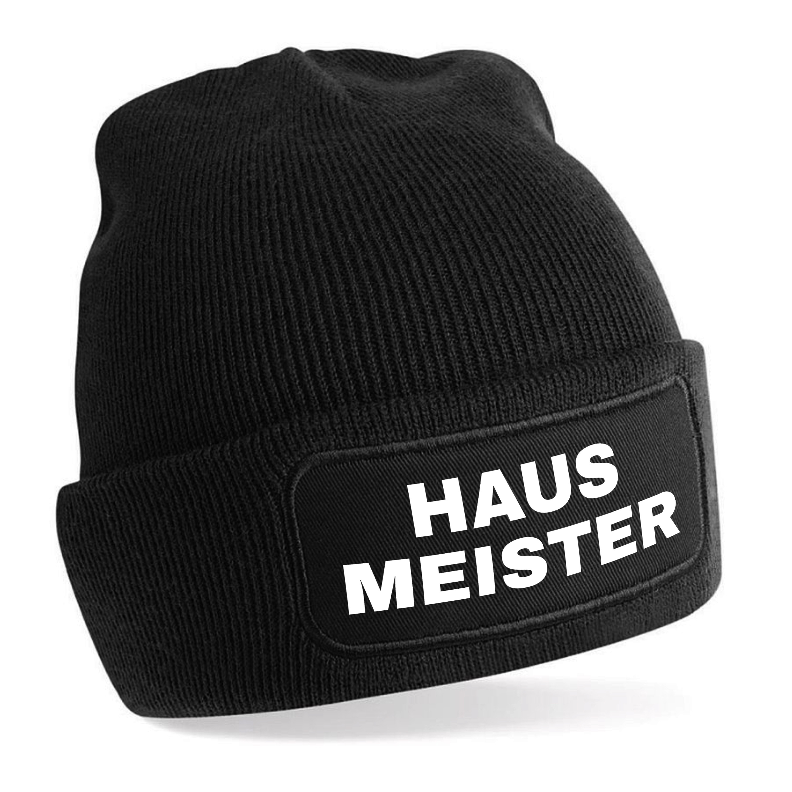 Beanie Strickmütze mit Spruch | Hausmeister | Farbwahl | Unisex SoftTouch angenehm weiche und warme Wintermütze | OneSize Einheitsgröße für Erwachsene