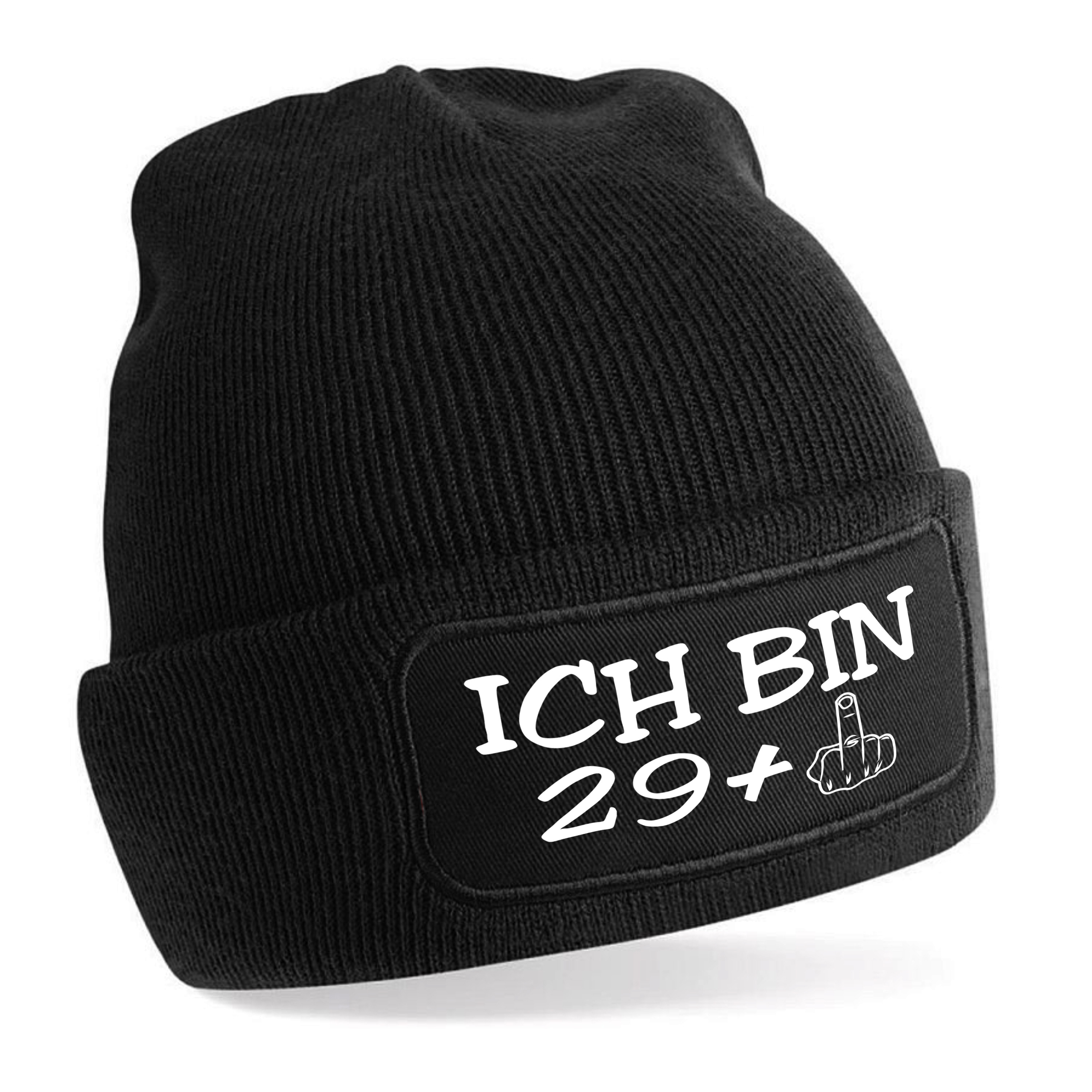 Beanie Strickmütze mit Spruch | Ich bin 29 + | Farbwahl | Unisex SoftTouch angenehm weiche und warme Wintermütze | OneSize Einheitsgröße für Erwachsene