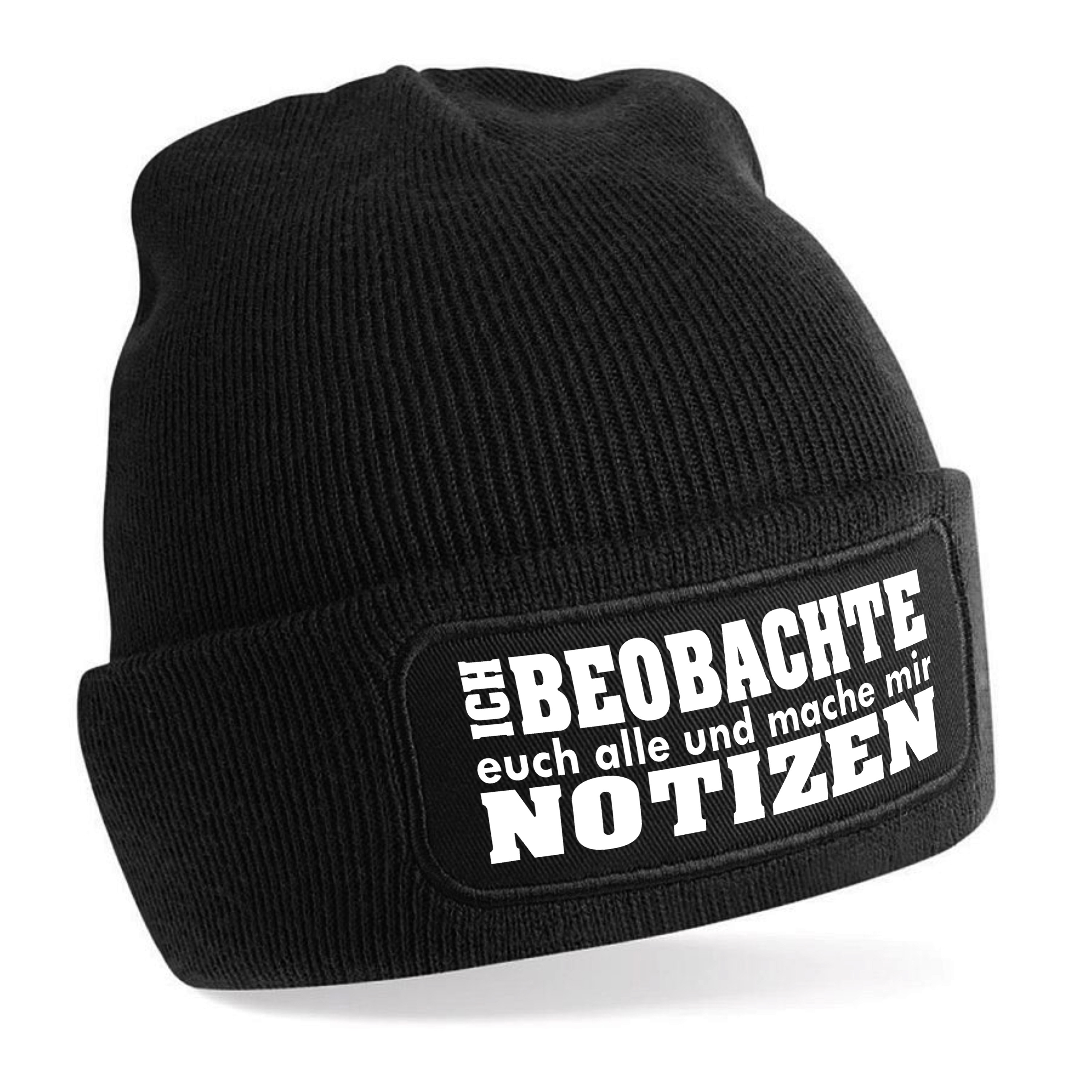 Beanie Strickmütze mit Spruch | Ich beobachte euch alle und mache mir Notizen | Farbwahl | Unisex SoftTouch angenehm weiche und warme Wintermütze | OneSize Einheitsgröße für Erwachsene