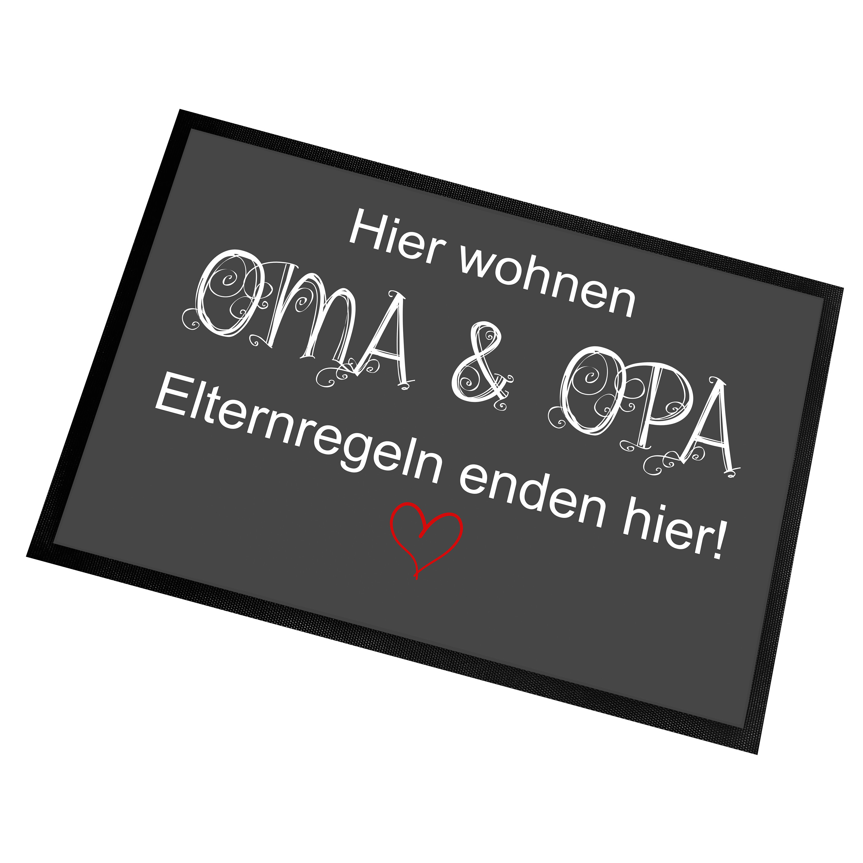 Fußmatte | Türmatte mit Spruch | 60x40cm | Hier wohnen Oma & Opa - Elternregeln enden hier! | für innen und außen | Vorleger für die Haustür / Flur | Geschenk zur ersten Wohnung | Einweihung