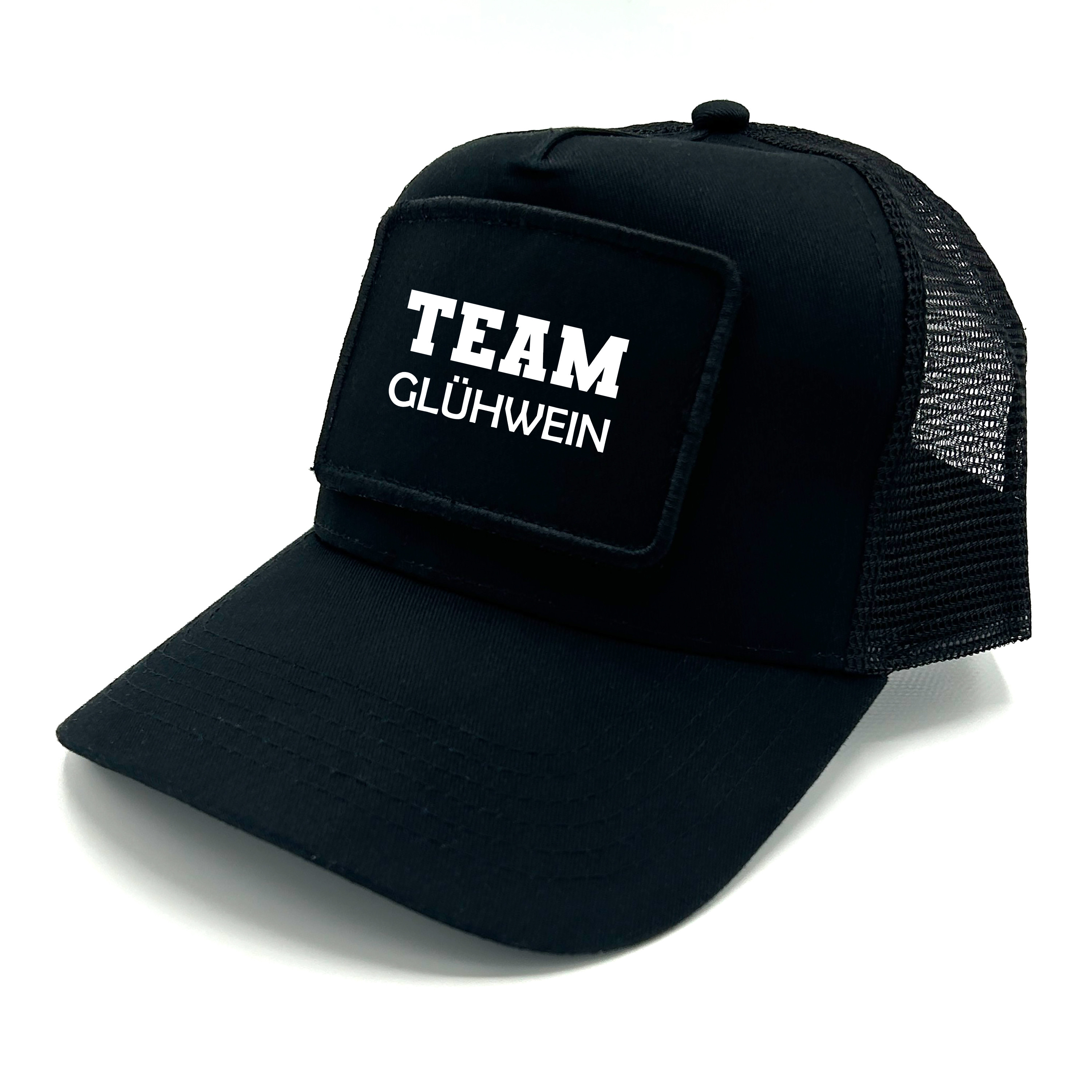 Trucker Mesh Cap mit Spruch auf Patch | Team Glühwein | Farbwahl | Unisex Baseball Mütze | hochwertiger Druck | OneSize durch verstellbaren Klipp-Verschluss |