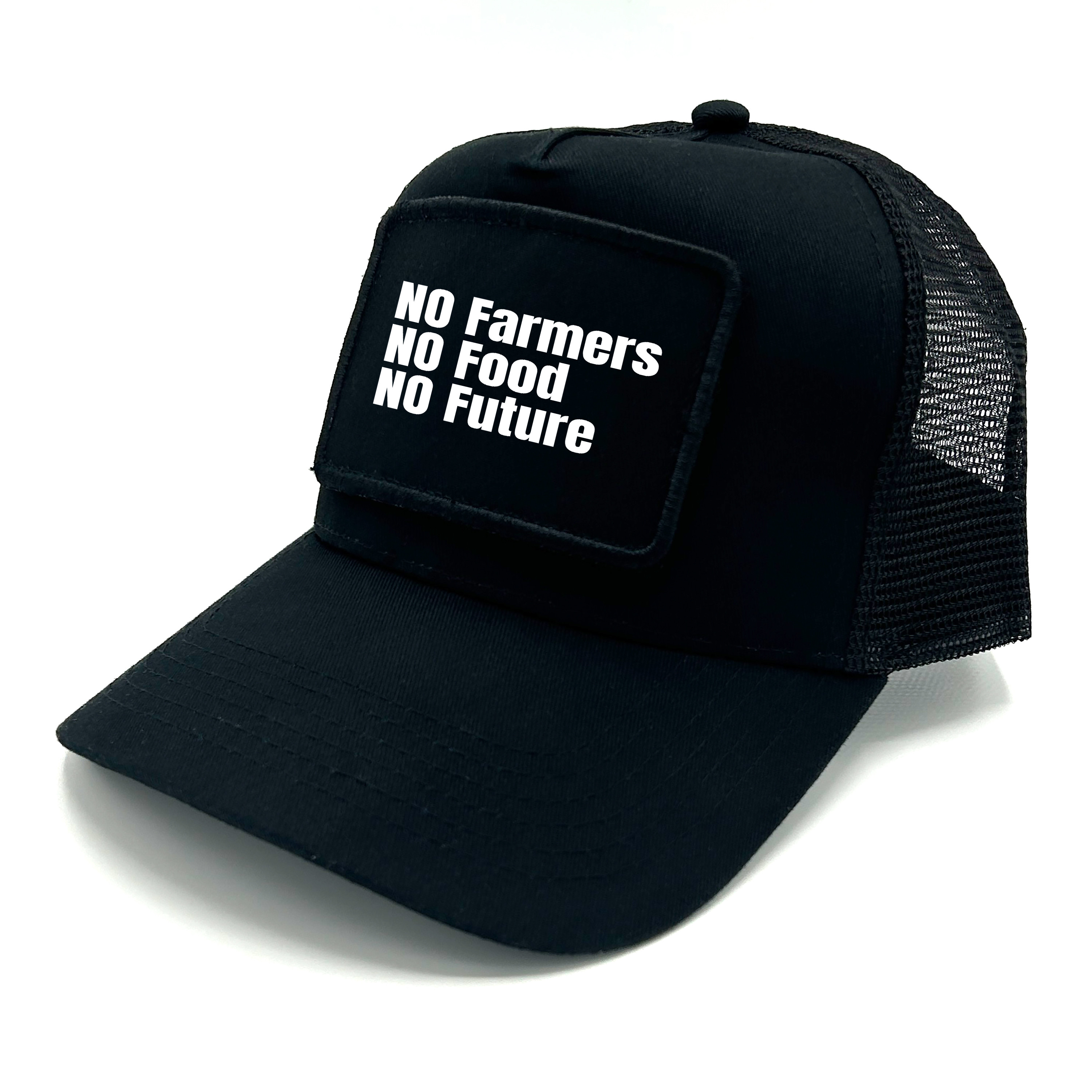 Trucker Mesh Cap mit Spruch auf Patch | No Farmers no Food no Future | Farbwahl | Unisex Baseball Mütze | hochwertiger Druck | OneSize durch verstellbaren Klipp-Verschluss |