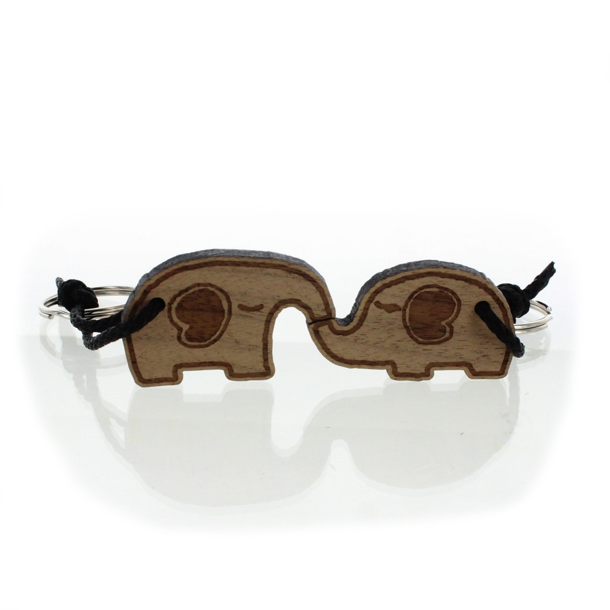 Partner Set Schlüsselanhänger aus Holz - Modell: Küssende Elefanten