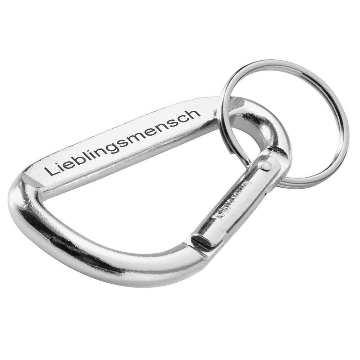 Karabiner Schlüsselanhänger inklusive Wunschtext Gravur silber rot 