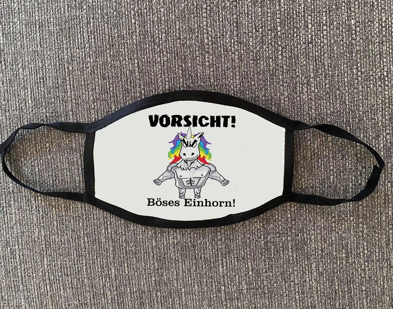 Mund Nase Maske VORSICHT! BÖSES EINHORN!