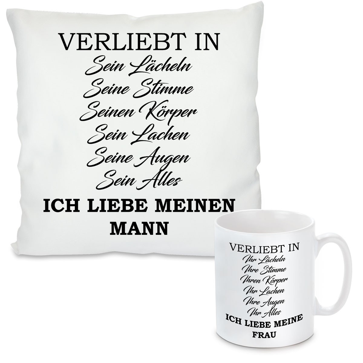 Kissen oder Tasse: Verliebt in meine Frau/meinen Mann