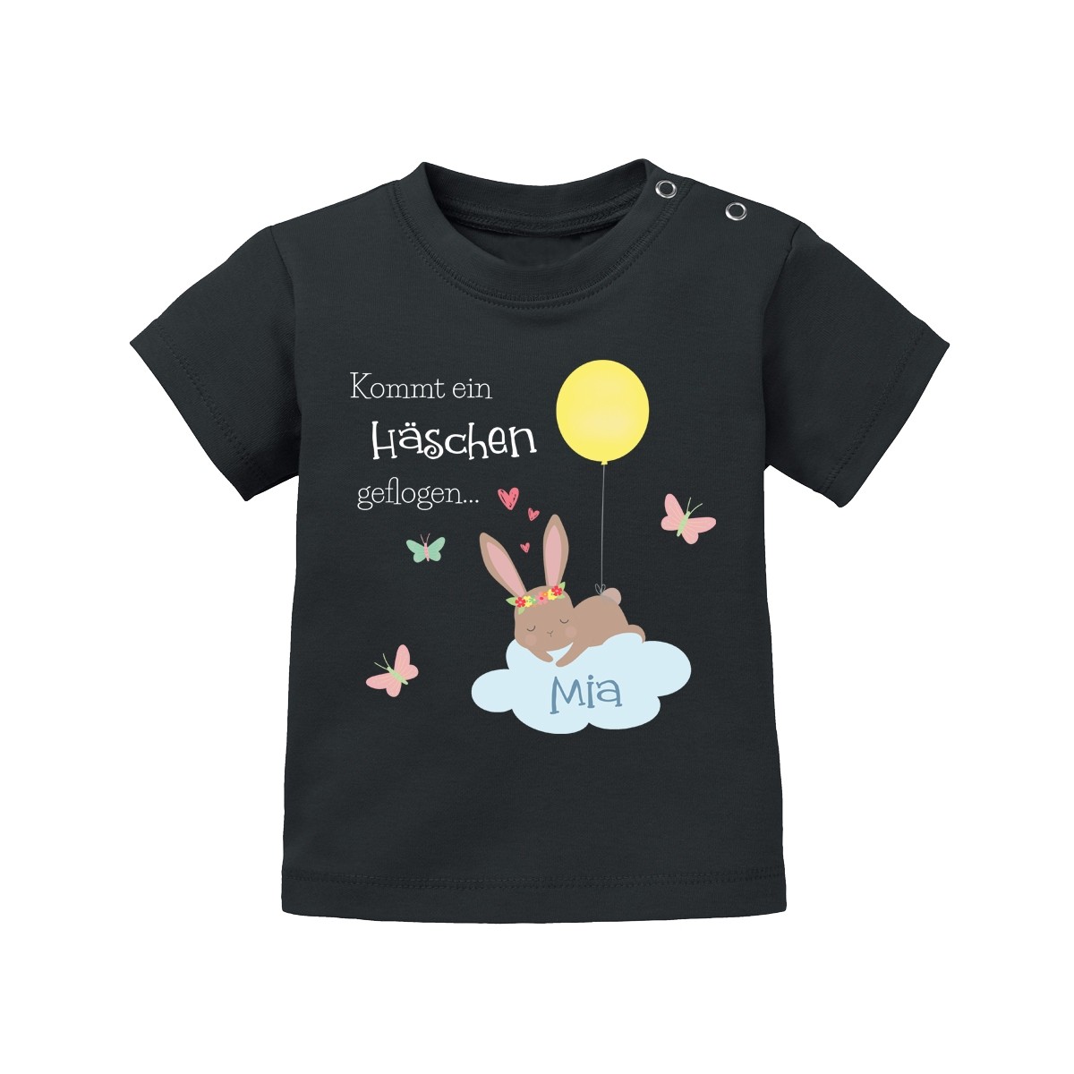 Babyshirt: Kommt ein Häschen geflogen (personalisierbar)