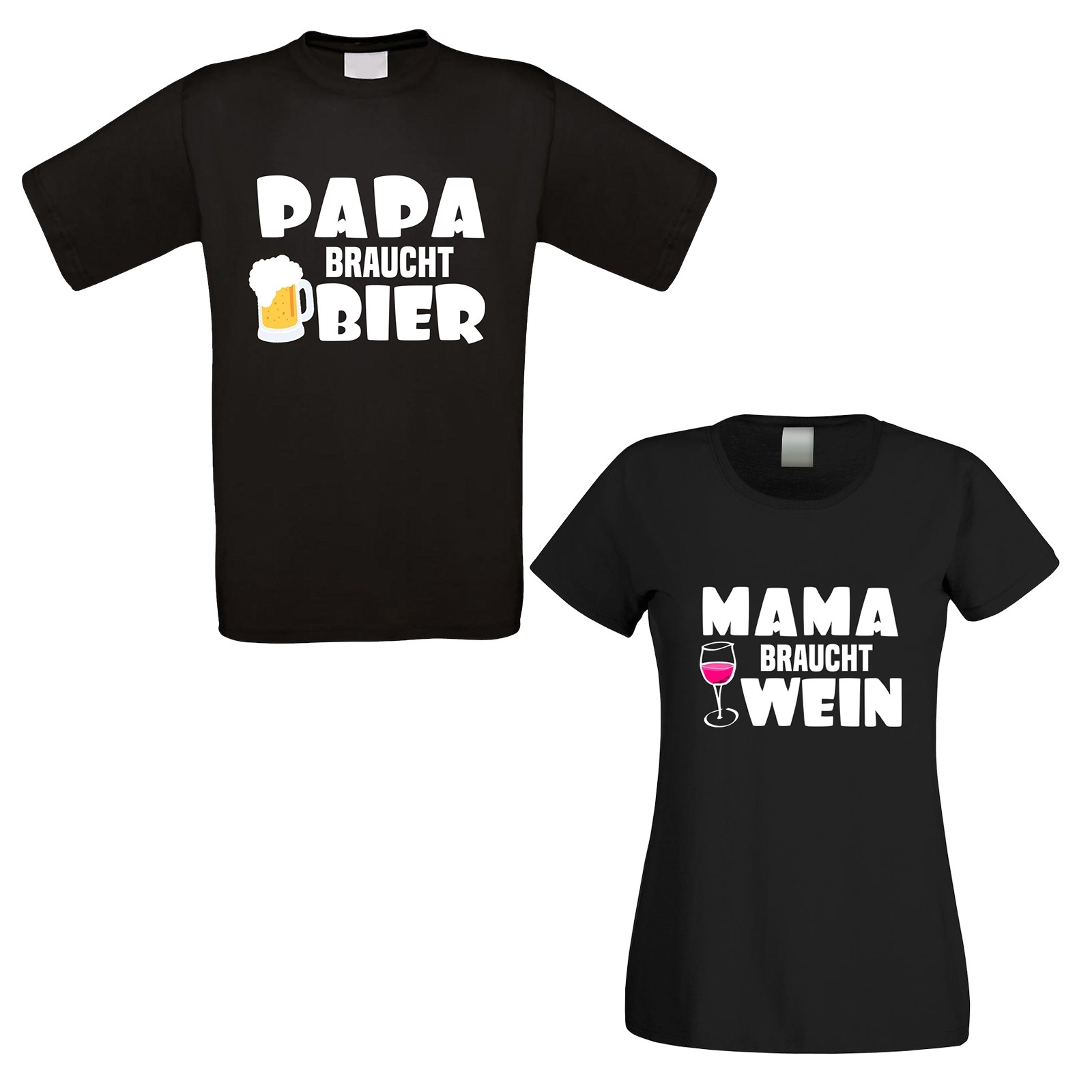  Funshirt weiß oder schwarz - PAPA BRAUCHT BIER / MAMA BRAUCHT WEIN