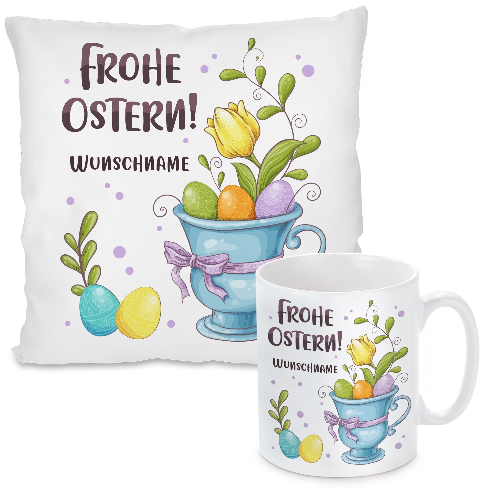 Kissen oder Tasse: Frohe Ostern! (personalisierbar)