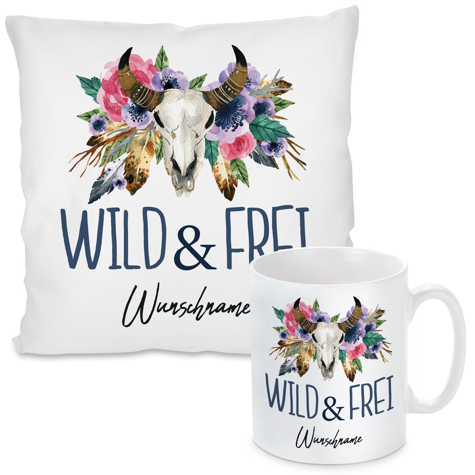 Kissen oder Tasse mit Motiv - WILD & FREI  (personalisierbar)