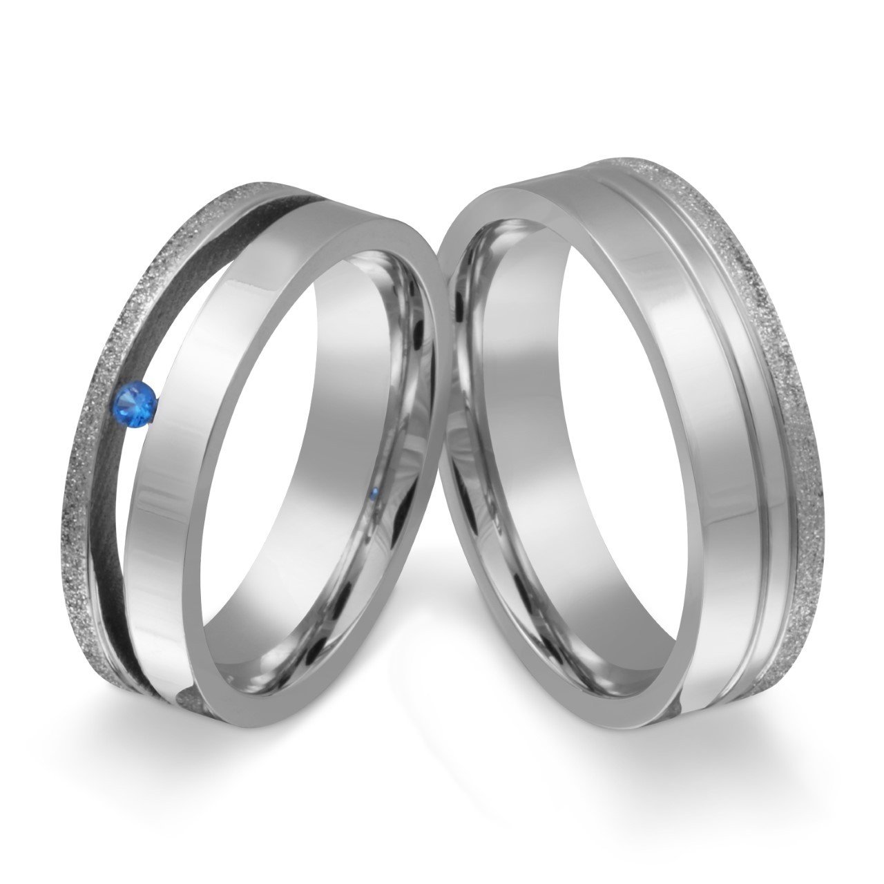 Zwei elegante Freundschaftsringe, Verlobungsringe.Damenring mit blauen Stein