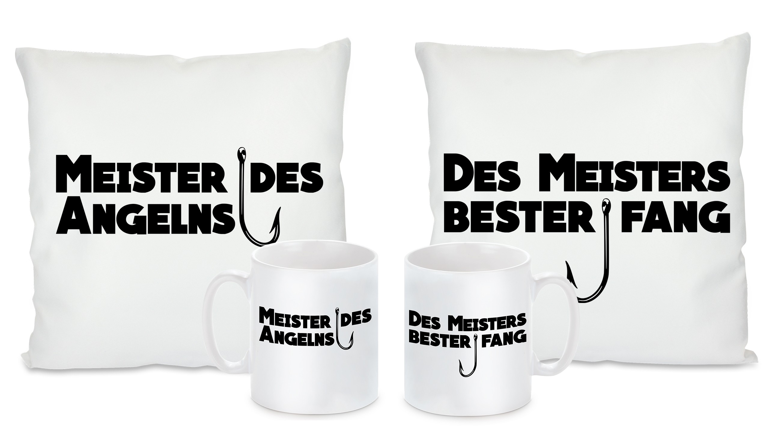 Kissen oder Tassen Set: MEISTERS DES ANGELNS / DES MEISTER BESTER FANG
