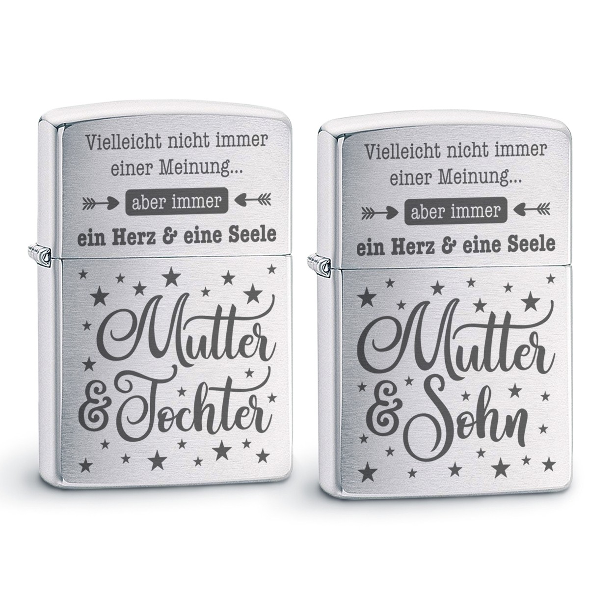 Original Zippo Benzinfeuerzeug: Ein Herz und eine Seele (Mutter - Tochter / Sohn)