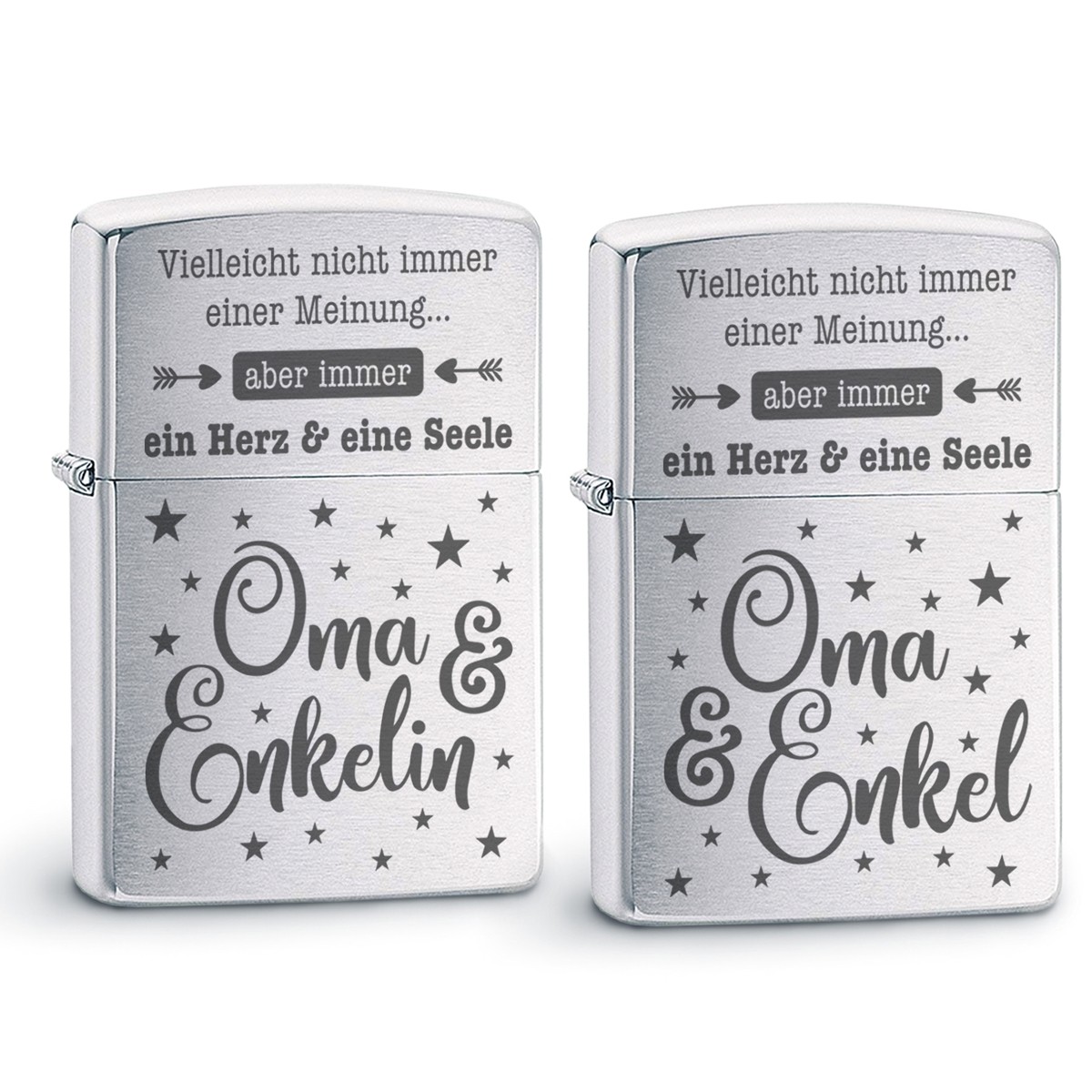 Original Zippo Benzinfeuerzeug: Ein Herz und eine Seele (Oma - Enkelin / Enkel)