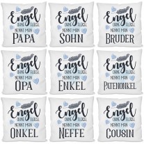 Kissen mit Motiv - Engel ohne Flügel nennt man Papa / Sohn / Opa / Enkel / Onkel / Neffe / Bruder / Cousin / Patenonkel.