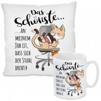 Kissen oder Tasse: Das schönste an meinem Job ist, dass sich der Stuhl dreht!