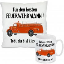 Kissen oder Tasse: Für den besten Feuerwehrmann (personalisierbar)