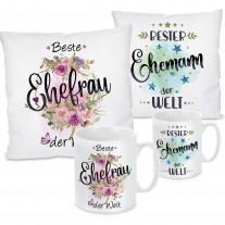 Kissen oder Tasse: Beste Ehefrau der Welt! - Bester Ehemann der Welt!