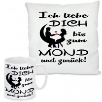 Kissen oder Tasse mit Motiv Modell: Ich liebe Dich bis zum Mond