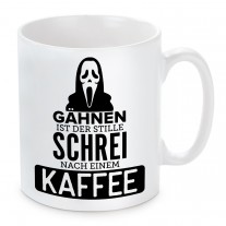 Tasse Modell: Gähnen ist der stille Schrei nach einem Kaffee.