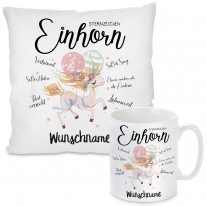 Kissen oder Tasse mit Motiv - Sternzeichen Einhorn (personalisierbar)