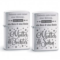 Original Zippo Benzinfeuerzeug: Ein Herz und eine Seele (Mutter - Tochter / Sohn)